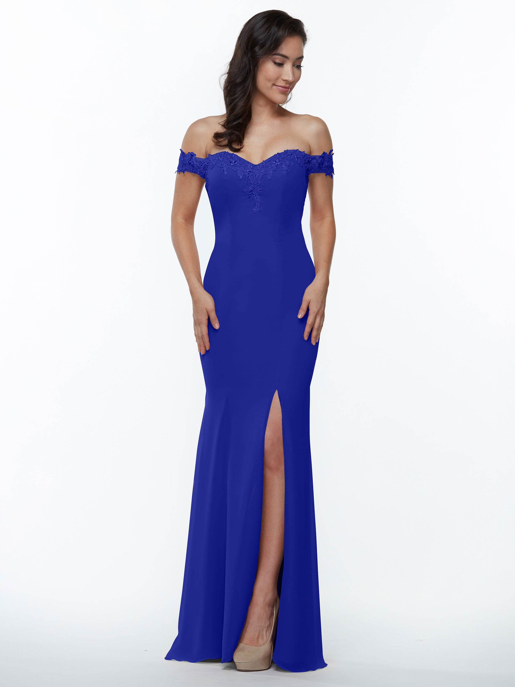Elegant Off-the-Shoulder Lace and Chiffon Bridesmaid Dress 80121 - Perfect for Weddings, Formal Events & Special Occasions