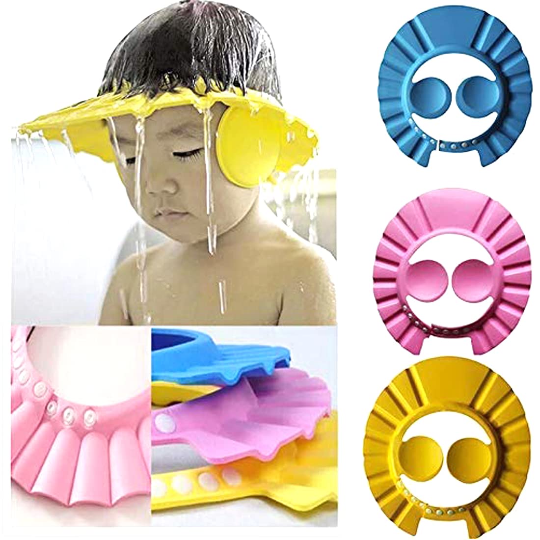 **Adjustable Baby Shower Cap - Soft & Safe Bathing Cap for Infants & Toddlers - Eye & Ear Protection - Waterproof Bath Time Accessory - Perfect for Baby Showers, Bathing, and Swimming (1 Pack, Yellow)**