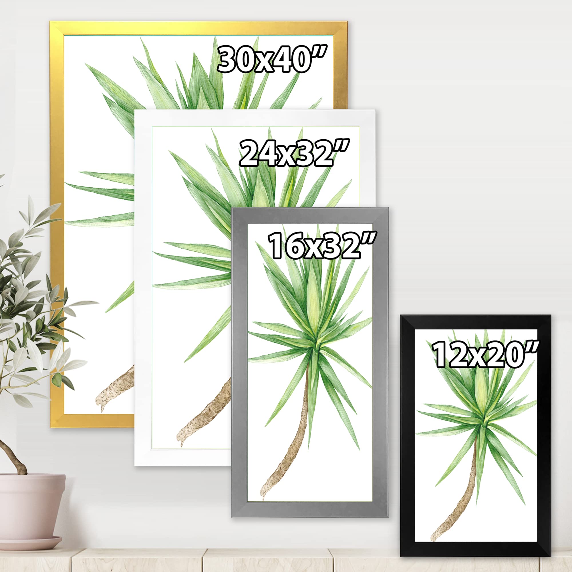 Yucca Tree Traditional Framed Wall Art - Handcrafted Desert Plant Painting - Perfect for Living Room, Bedroom & Office Decor