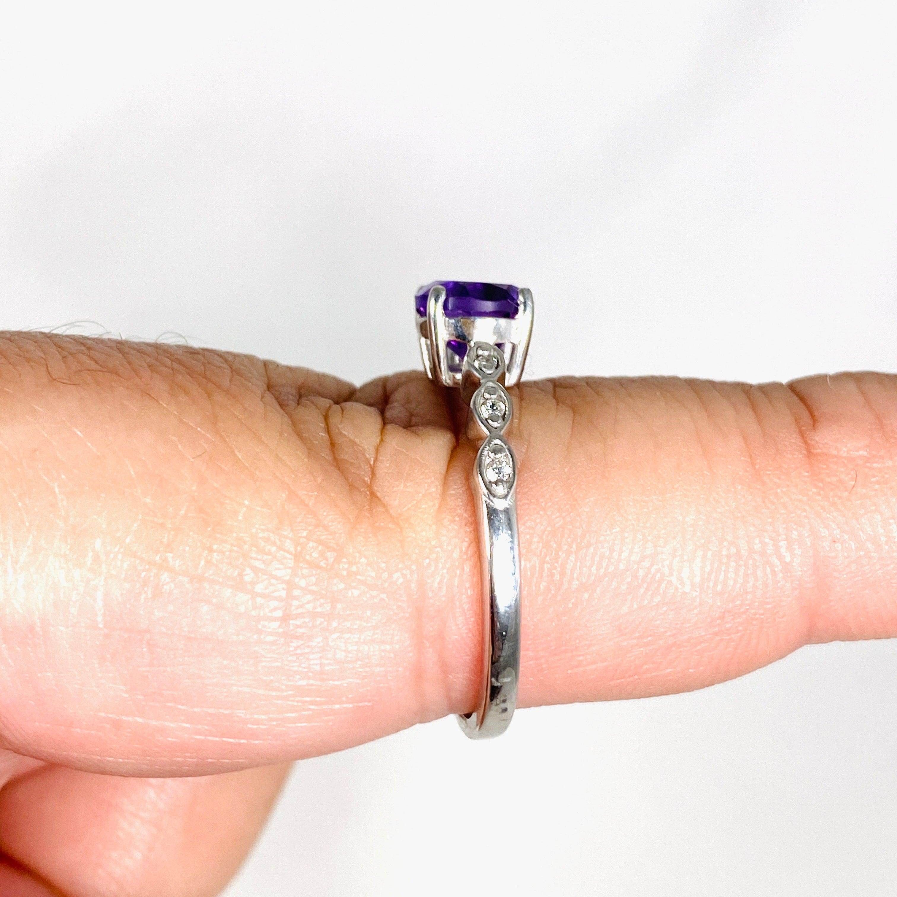 Amethyst Round Faceted Ring with CZ Stones - Size 9 - HRGJ 38 - Elegant Jewelry for Women, Perfect for Weddings, Parties & Special Occasions