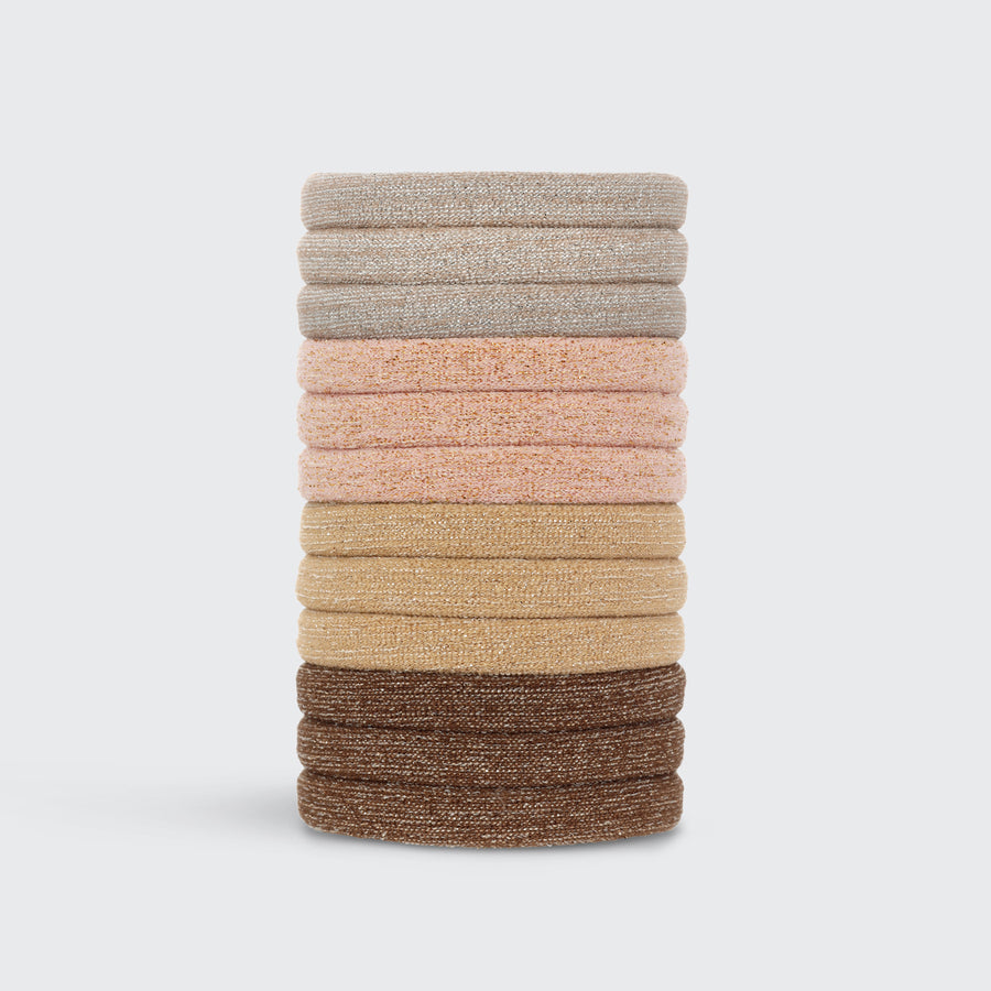 Eco-Friendly Recycled Nylon Glitter Hair Ties - 12 Pack for Women & Girls | Perfect for Ponytails, Braids & Everyday Hairstyles