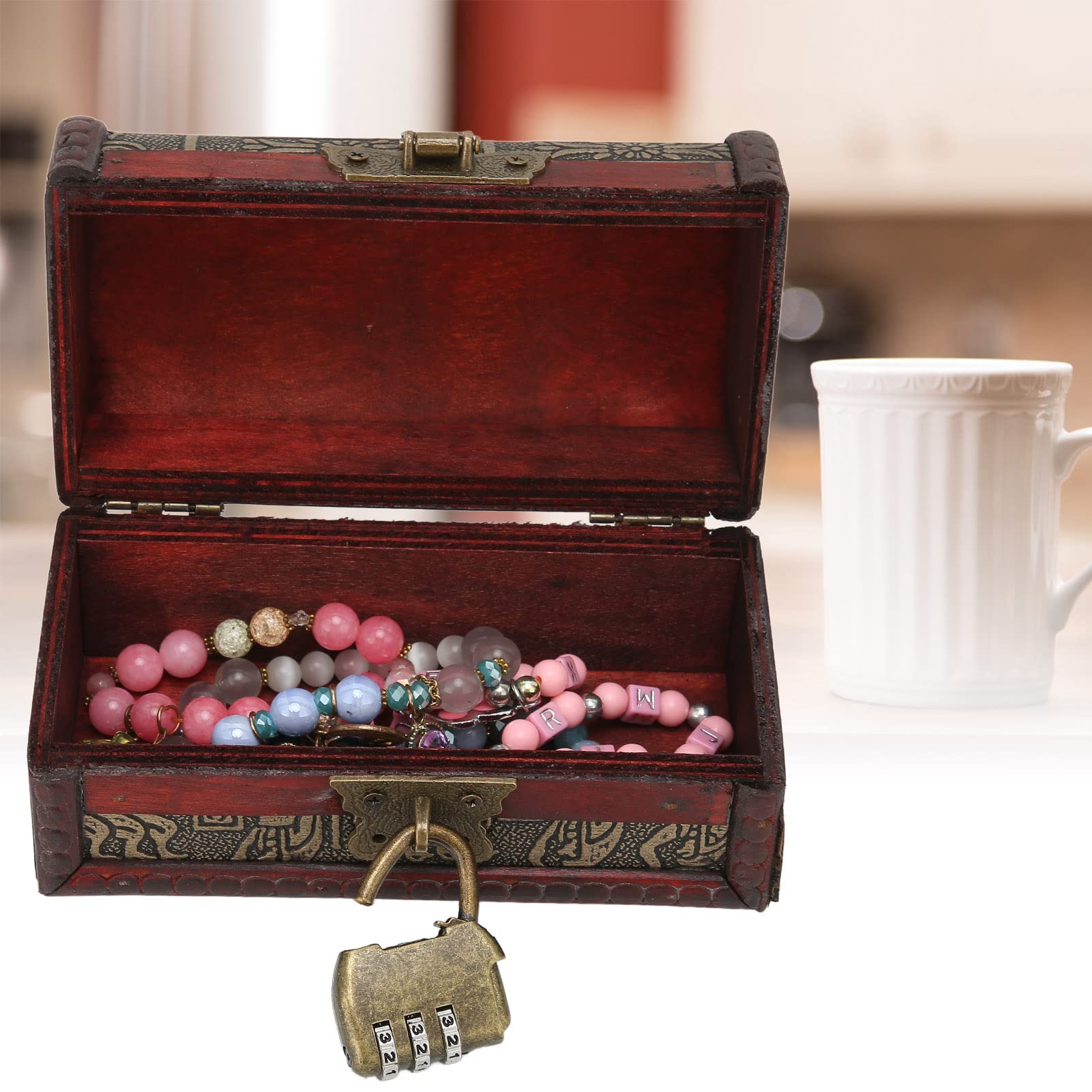 Vintage Wooden Storage Box with Lock - Decorative Treasure Chest for Jewelry, Gifts & Keepsakes | Home Office Organizer, Wedding Ring Box, Antique Style Display Case for Bedroom & Living Room Decor