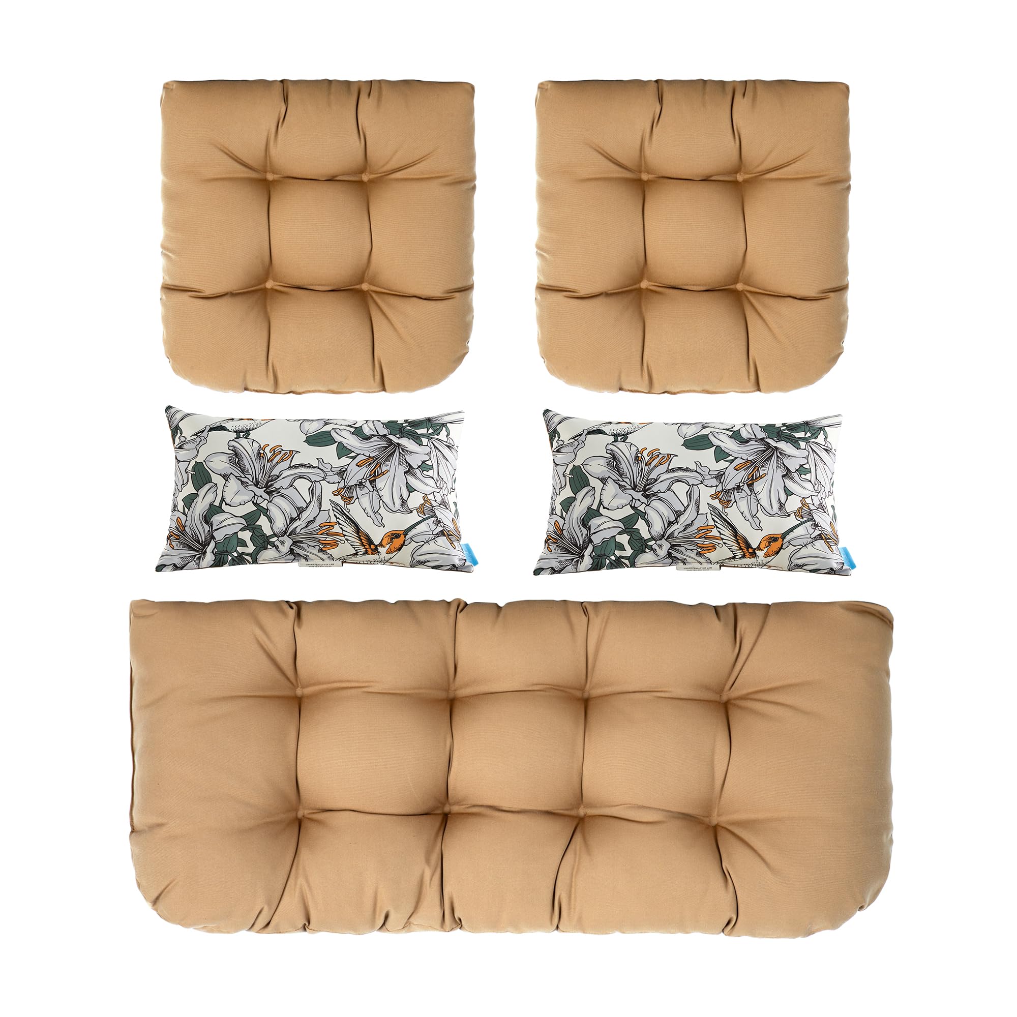ARTPLAN All-Weather Outdoor Cushions Set of 5 - Waterproof Loveseat & Bench Cushions with Tufted Design for Patio Furniture - Perfect for Garden, Deck, Poolside & Backyard Relaxation
