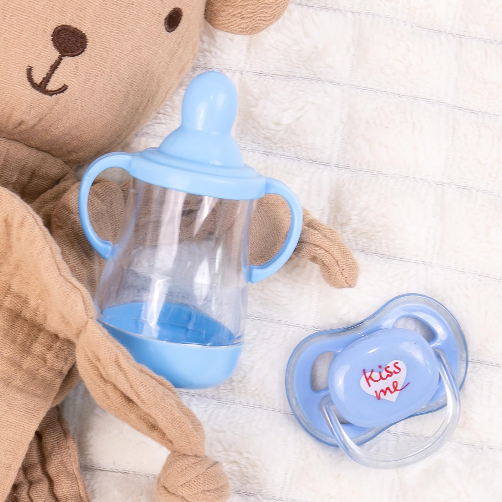 Lifelike Baby Boy Doll Accessories Set - Blue Magnetic Pacifier & Feeding Bottle for Reborn Dolls | Perfect for Role Play, Collecting & Gift Giving