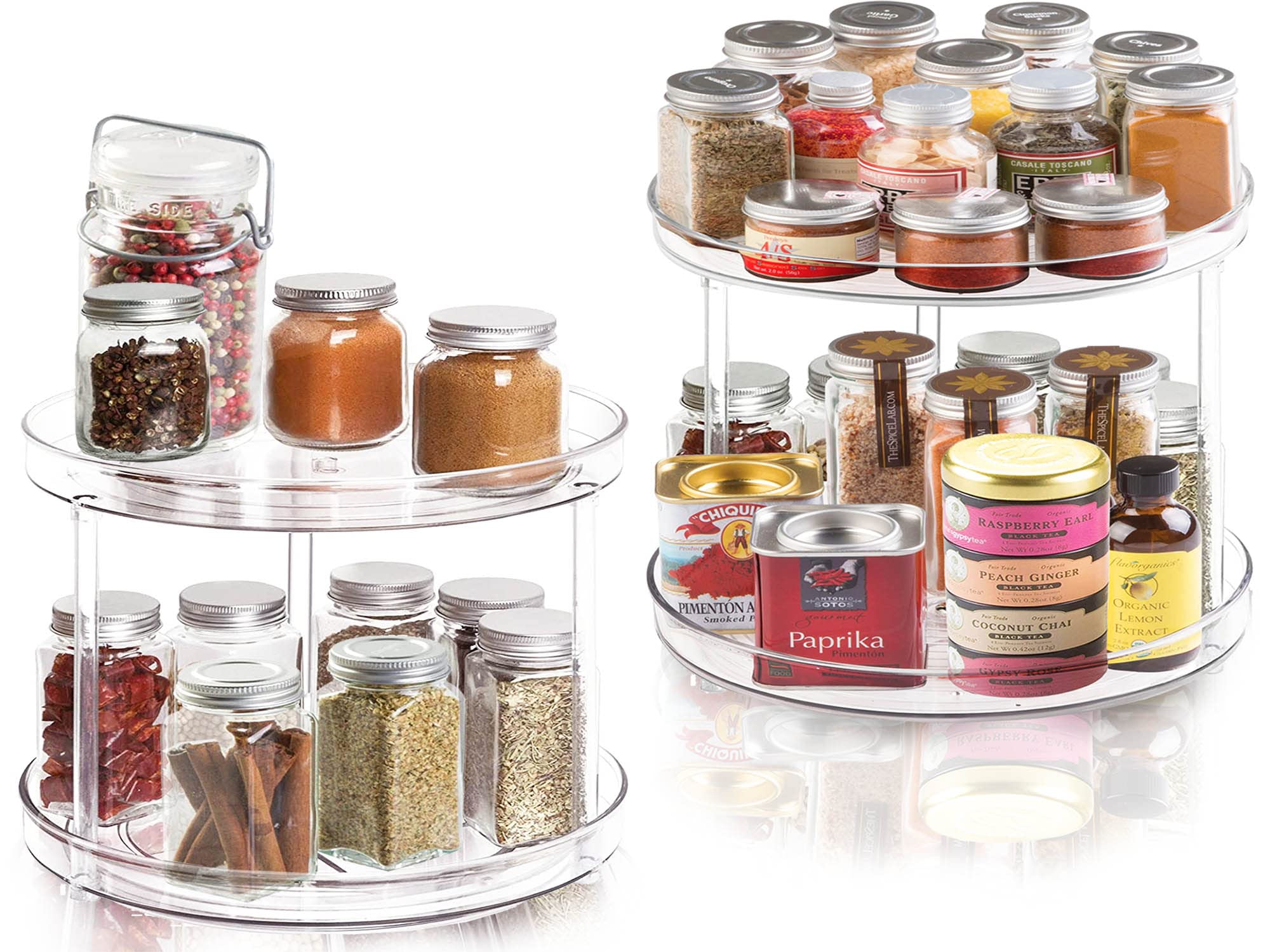 2 Tier Lazy Susan Bathroom Organizer - 9.25 Inch Clear 360° Rotating Makeup Organizer for Vanity, Skincare & Perfume Storage, Spice Rack for Cabinet - Perfect for Home Organization, Bathroom Counter & Kitchen Pantry Storage