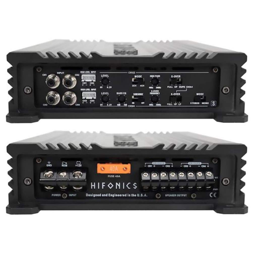 Hifonics 4 Channel 800W Car Amplifier - Class A/B Gemini Series Multichannel Amp, 2 Ohm Stable with Bass Boost & MOSFET Power for Car Audio, Subwoofer & Speakers | Perfect for Car Stereo Upgrades & Bass Enhancement
