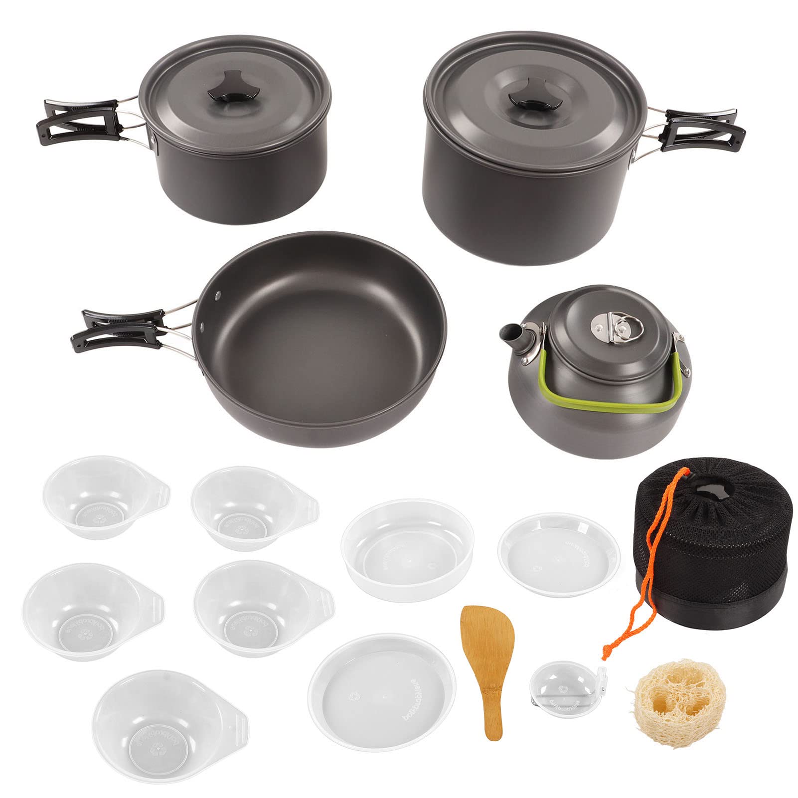 Alomejor Portable Camping Cookware Set - Lightweight Outdoor Cooking Pot & Kettle Kit with Heat-Resistant Handles for Backpacking, Hiking & Picnics | Perfect for Campfire Meals and Outdoor Adventures