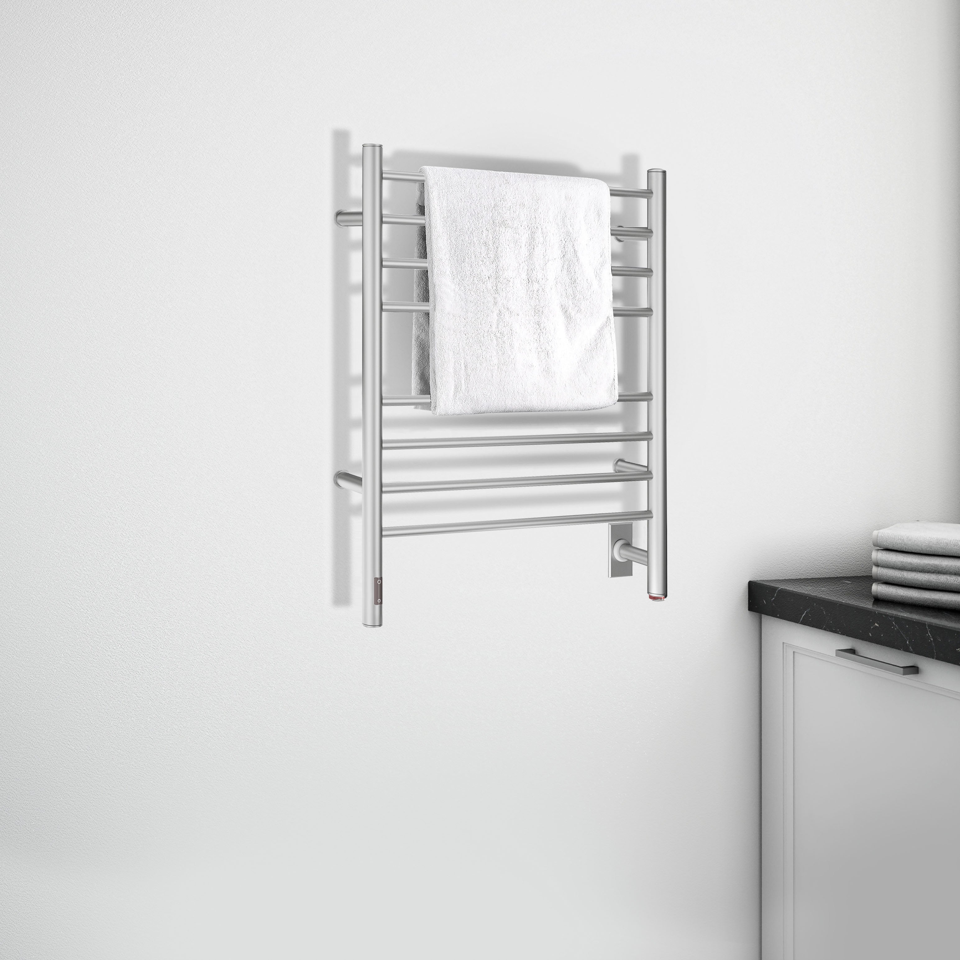 Premium Brushed Stainless Steel 8-Bar Wall Mounted Towel Warmer with Built-In Timer - Perfect for Bathrooms, Spas & Luxury Homes