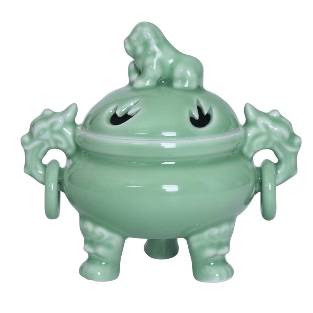 Ceramic Incense Burner with Lid - Porcelain Glaze Censer Holder for Home, Office, Yoga & Meditation | Buddhist Incense Stick Holder for Teahouse, SPA, Temple Decor & Aromatherapy Relaxation