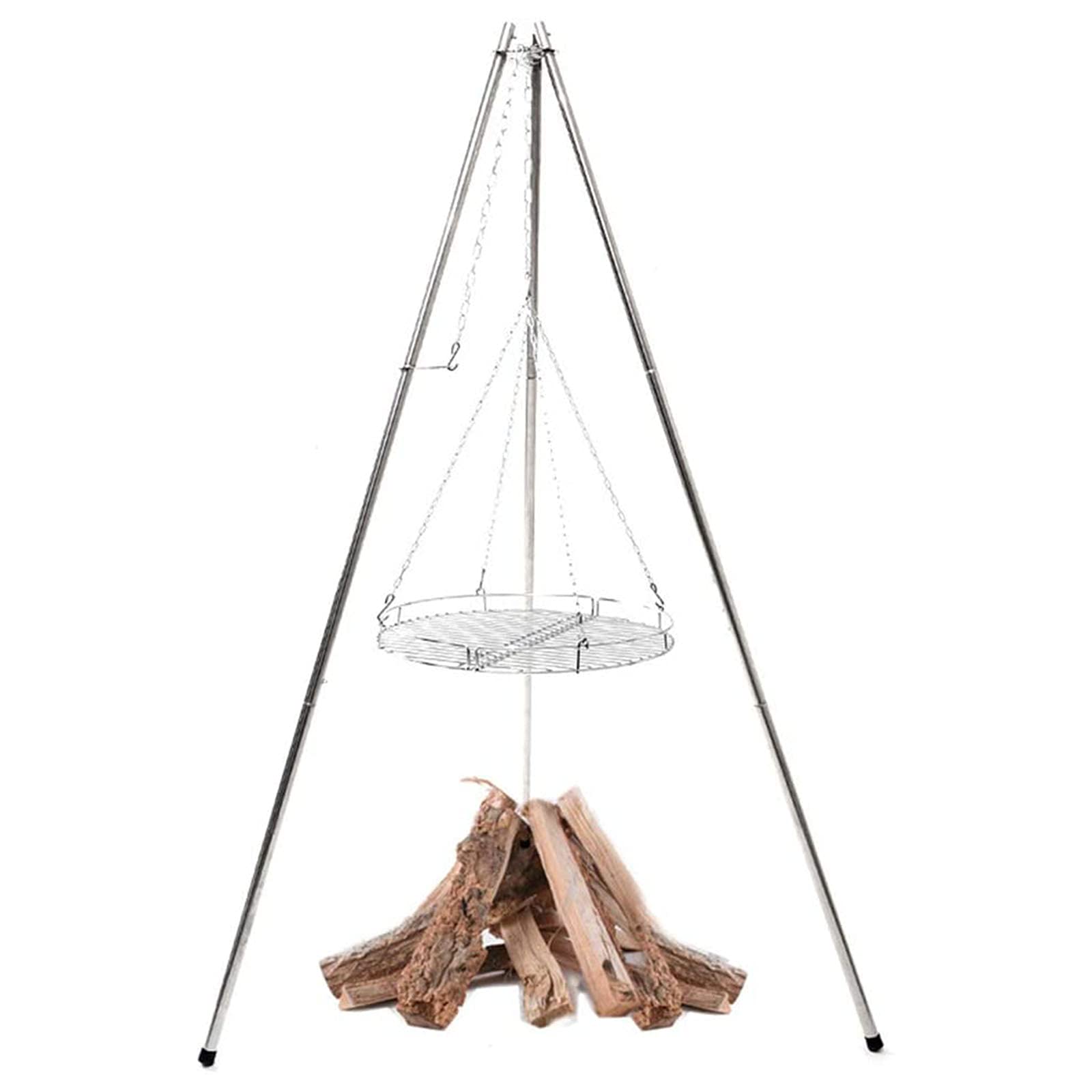 Portable Foldable Camping Tripod with Adjustable Hanging Chain - Stainless Steel Outdoor BBQ Grill for Garden, Camping & Picnic - Perfect for Backyard Grilling, Tailgating and Outdoor Adventures