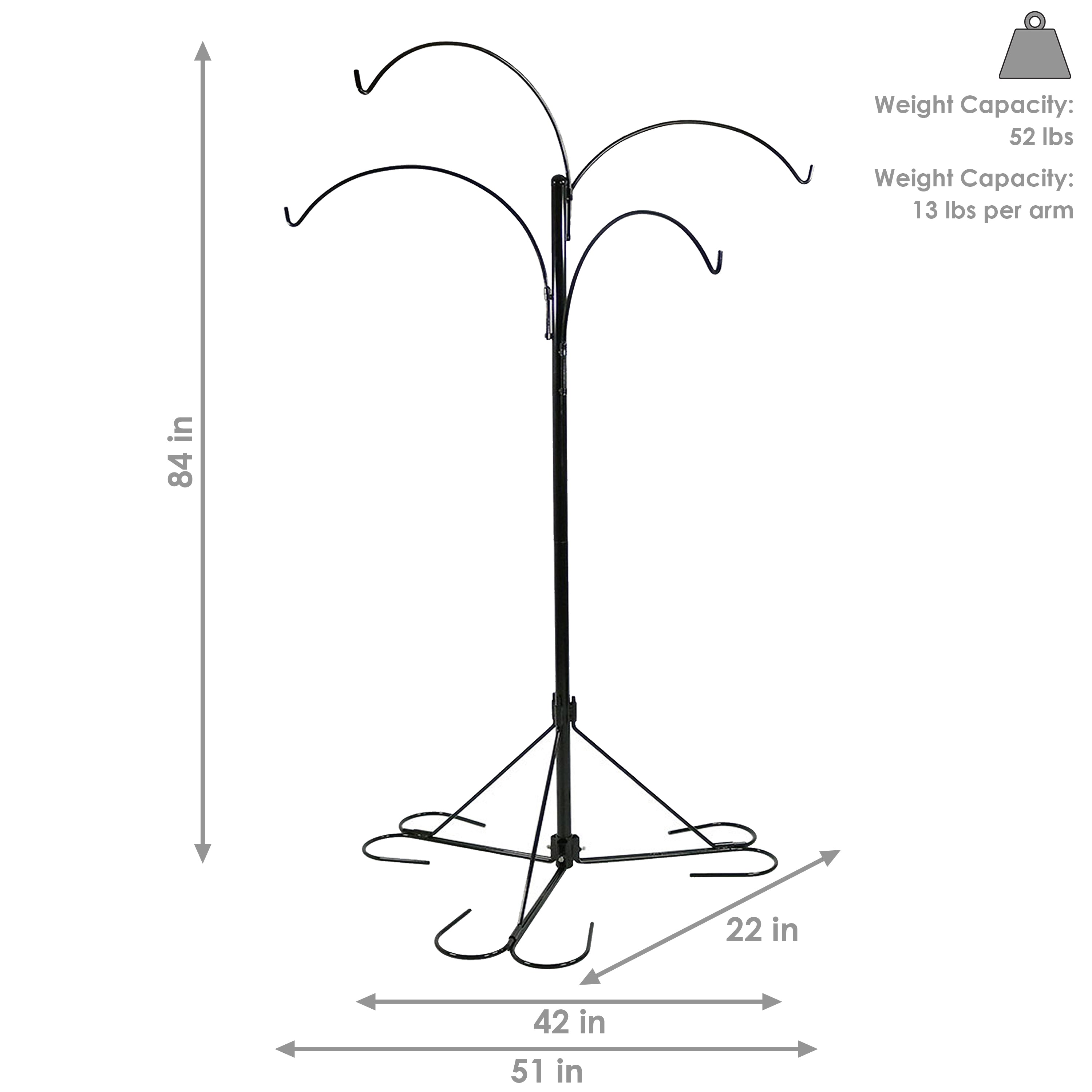Sunnydaze 4-Arm Adjustable Hanging Basket Stand - 84 Inch Height for Patio, Garden & Outdoor Decor - Perfect for Flowers, Plants & Decorative Displays