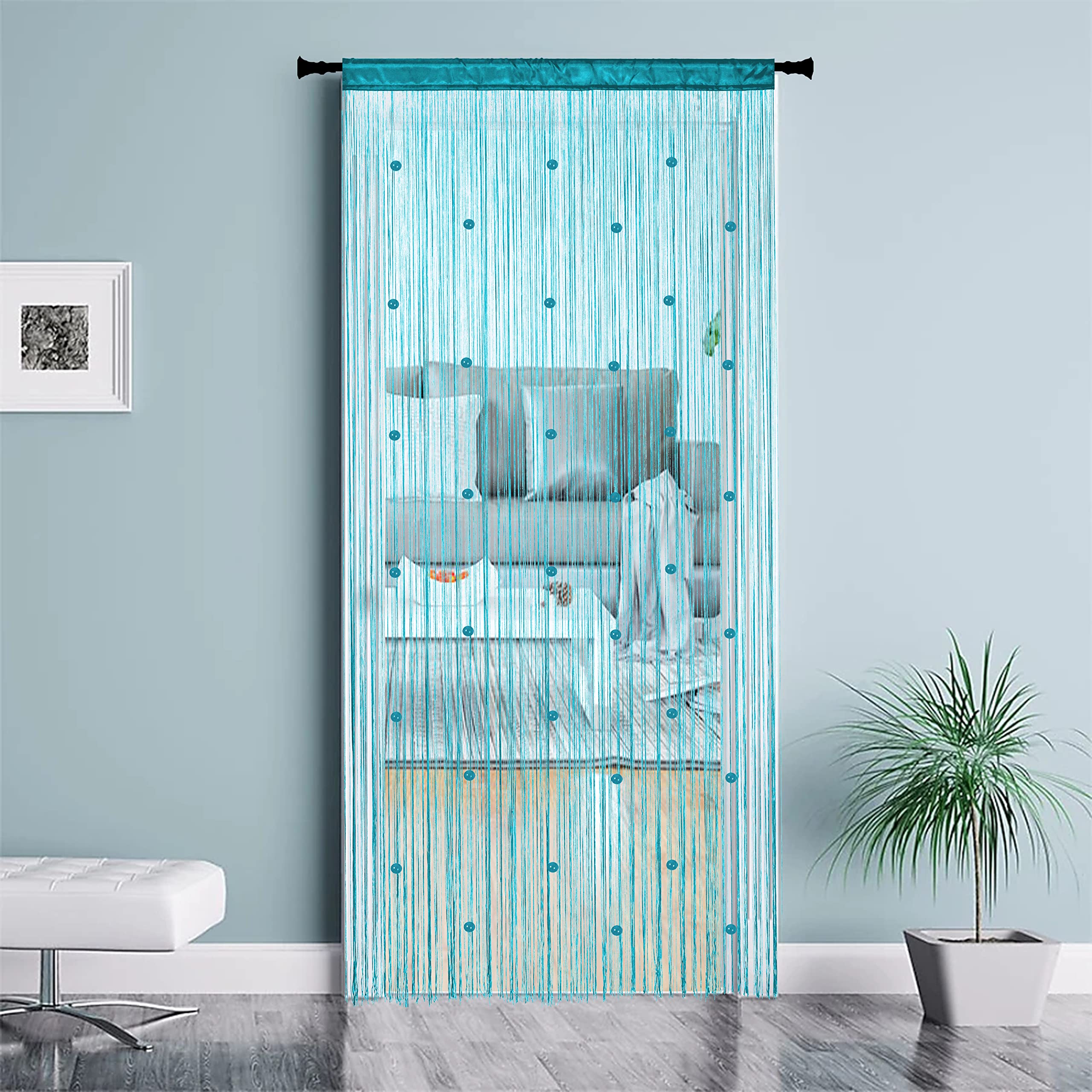 QiBoYuYe Beaded Curtains for Doorways - 39x79 Inch Blue Tassel String Curtains, Window Panel & Room Divider, Closet Door Drapes for Bedroom Decor - Perfect for Boho Home Decor, Kids Room, and Nursery Partition