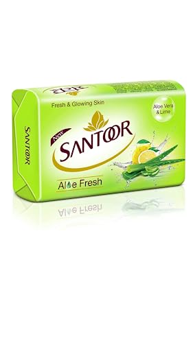 Santoor Aloe Fresh Soap 100g - Natural Moisturizing & Exfoliating Bar Soap with Aloe Vera for Soft, Glowing Skin - Perfect for Daily Cleansing, Acne Treatment & Sensitive Skin Care