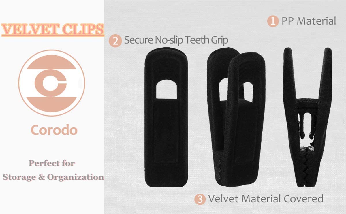 Velvet Hangers with 20 Black Pants Clips - Strong Finger Clips for Thin Hangers | Space-Saving Closet Organizer for Dresses, Suits & Delicate Clothing