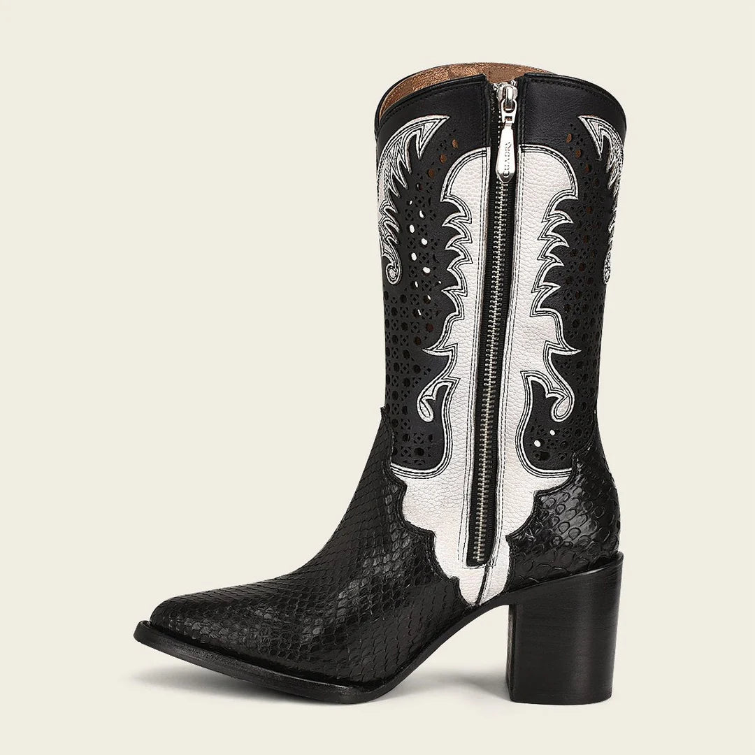 Stylish Black Western Fashion Python Skin Boots for Women - Perfect for Cowgirl Outfits & Country Dance Parties
