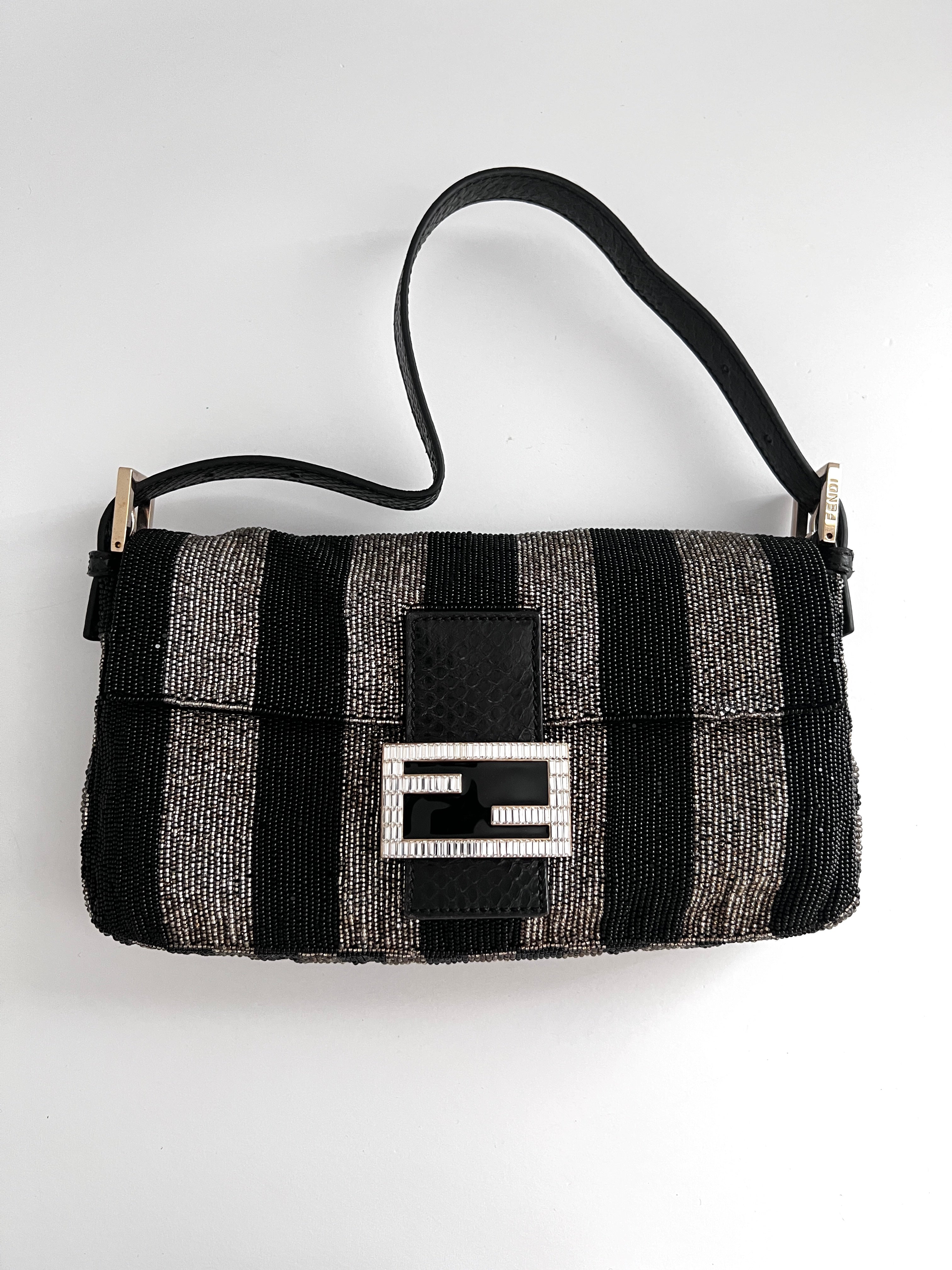 Vintage Fendi Beaded Stripe Baguette Bag - Authentic Pre-Owned Designer Handbag for Women | Perfect for Evening Parties, Weddings & Special Occasions