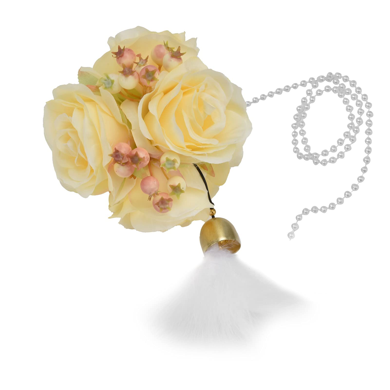 Yosoo Artificial Rose Flower Ball - Realistic Simulation Rose Bouquet with Jingle Bell & Feather for Wedding Photography, Home Decor, Party Centerpieces (Yellow)
