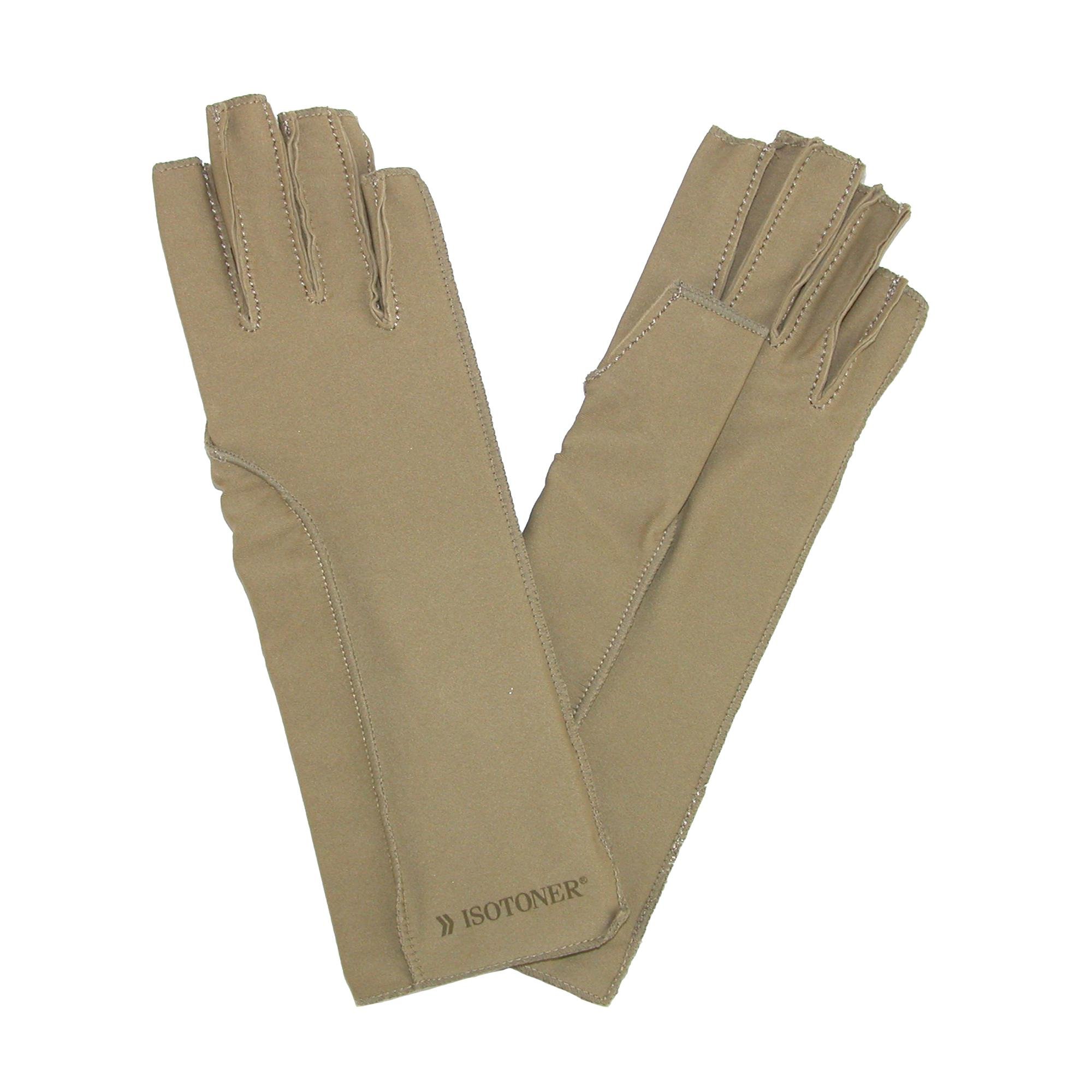 Isotoner Therapeutic Compression Fingerless Gloves for Arthritis & Pain Relief - Large Size, Camel Tan - Perfect for Typing, Driving & Cold Weather Comfort