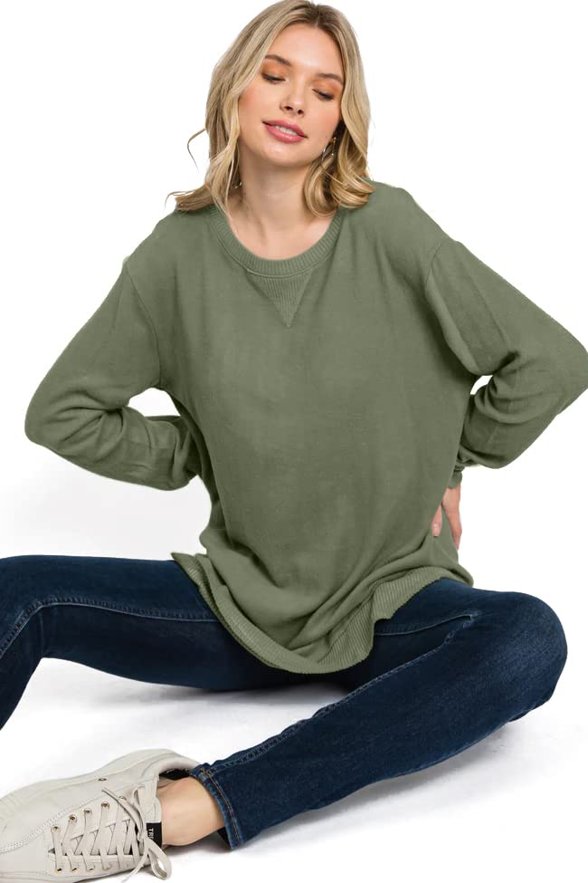 Ultra-Soft Lightweight Stretch Long Sleeve Maternity Shirt for Women - Comfortable Brushed Knit Pregnancy Top with Round Hem | Perfect for Work, Casual Wear & Nursing