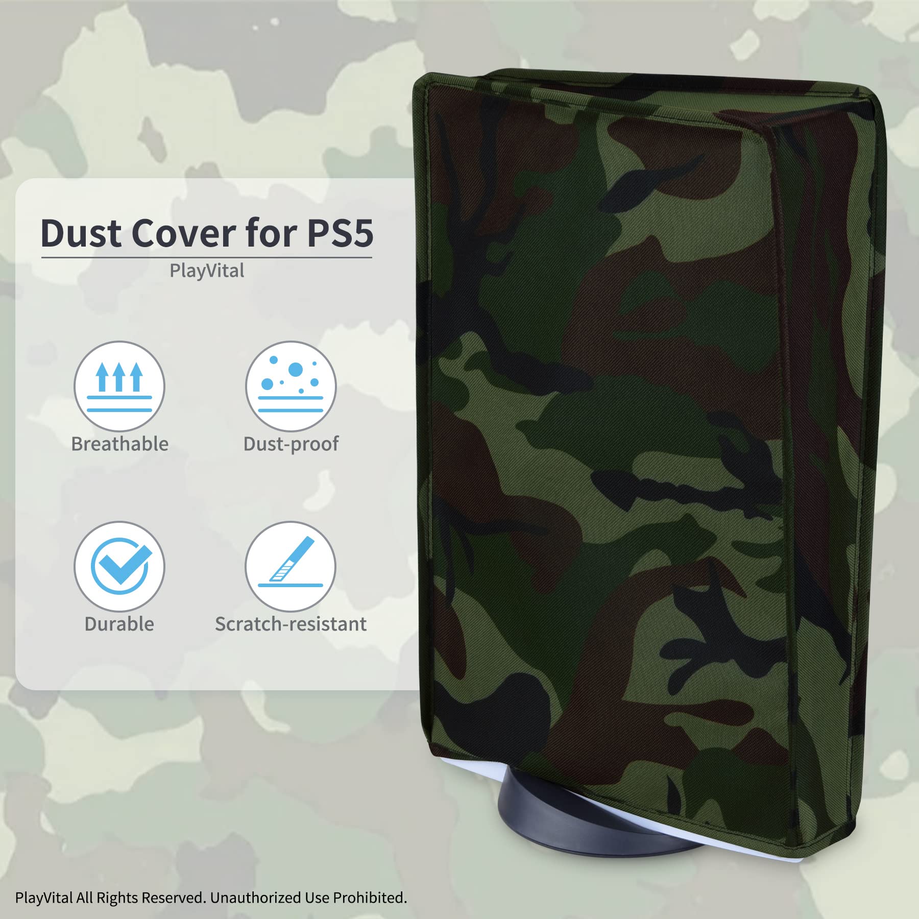 PlayVital Nylon Dust Cover for PS5 Console - Soft Anti-Scratch Waterproof Protective Sleeve for PS5 Digital & Disc Edition (Forest Camouflage) | Perfect for Gaming Setup Protection & Travel Storage