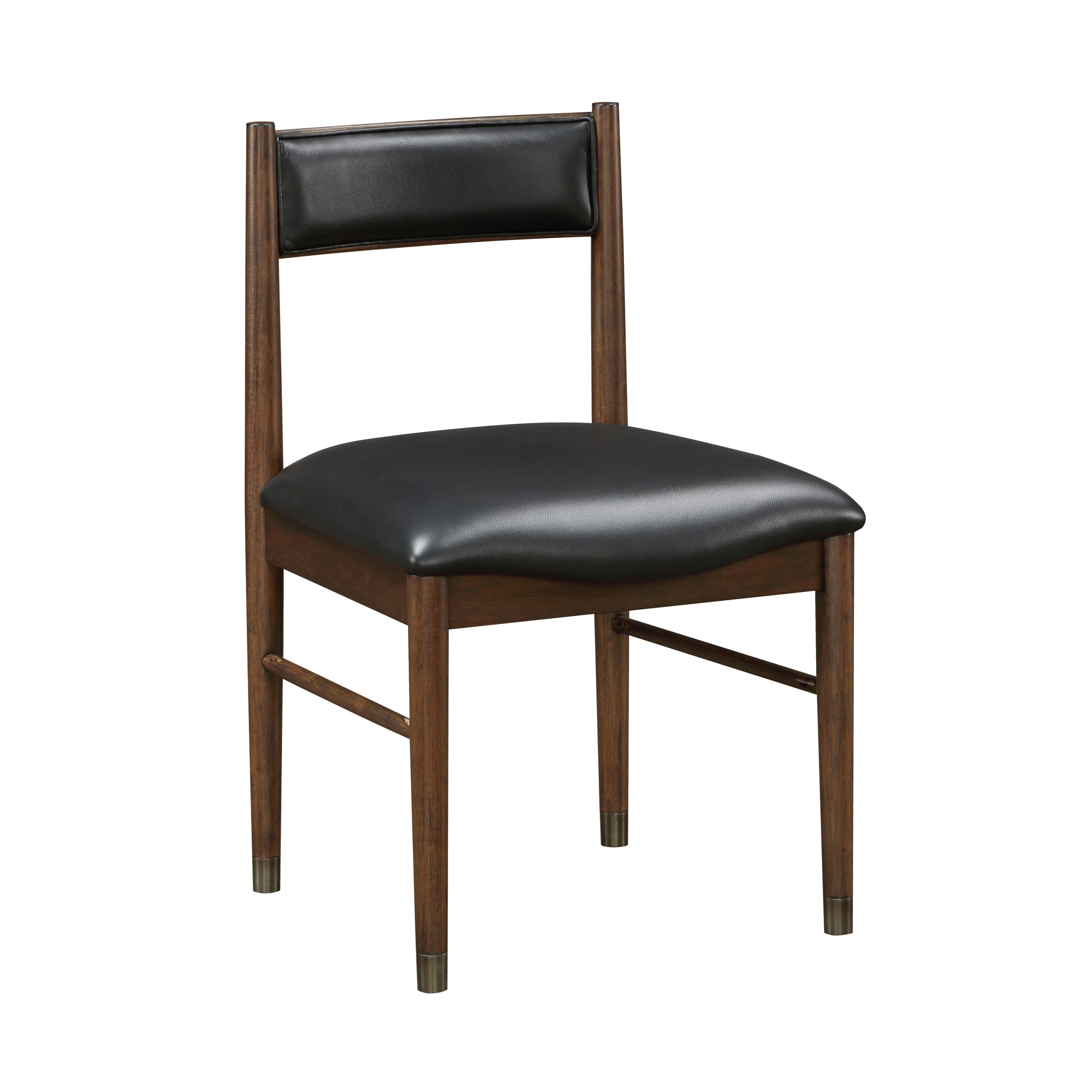 Set of 2 Black Leather Upholstered Side Chairs - Modern Contemporary Cherry Finish Wooden Dining Chairs for Home, Office & Restaurant Decor
