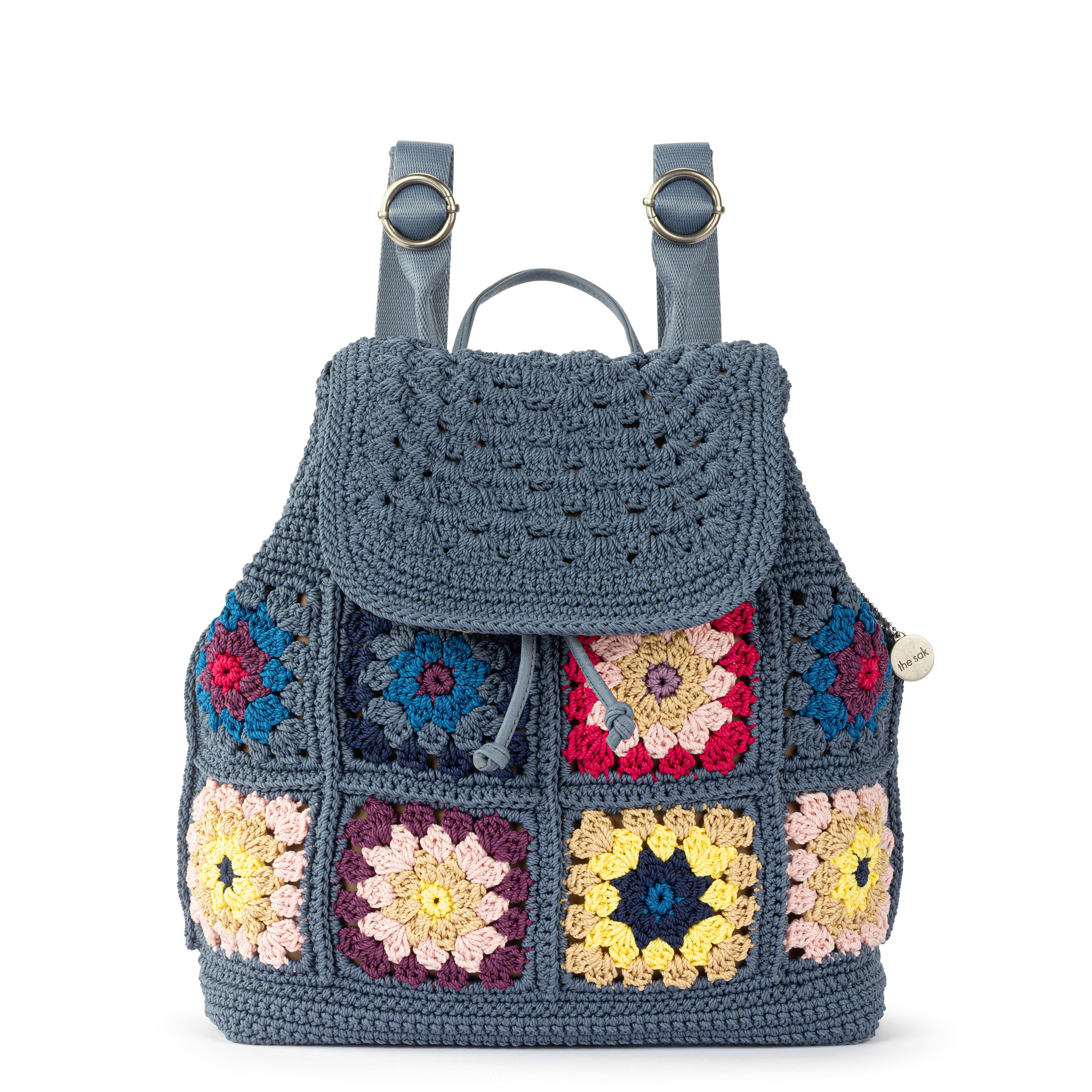 Handmade Crochet Sayulita Backpack - Boho Chic Maritime Multi Patch Design - Perfect for Beach, Travel & Everyday Use