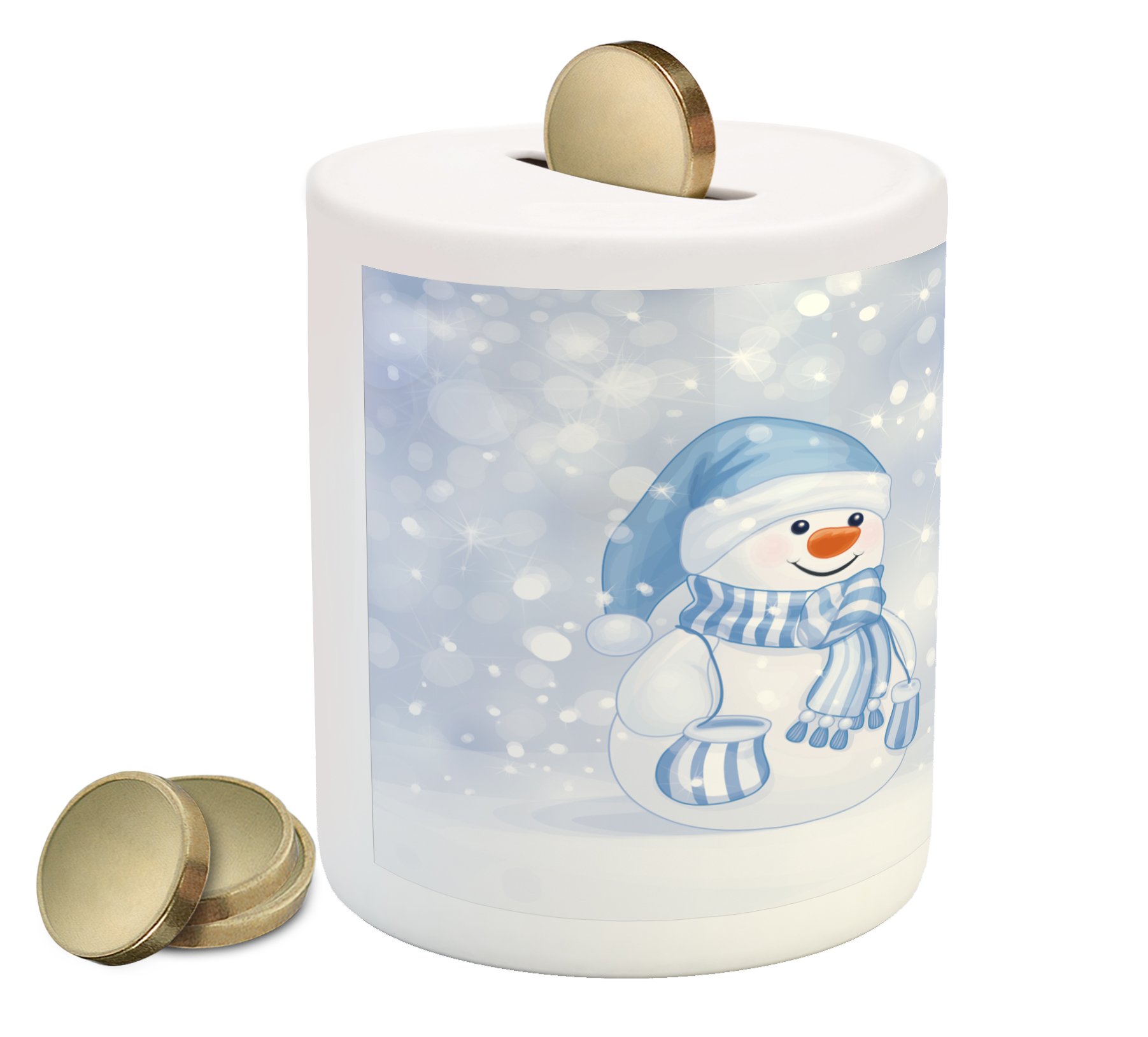 Ambesonne Ceramic Piggy Bank - Happy Snowman Christmas Design, 3.6
