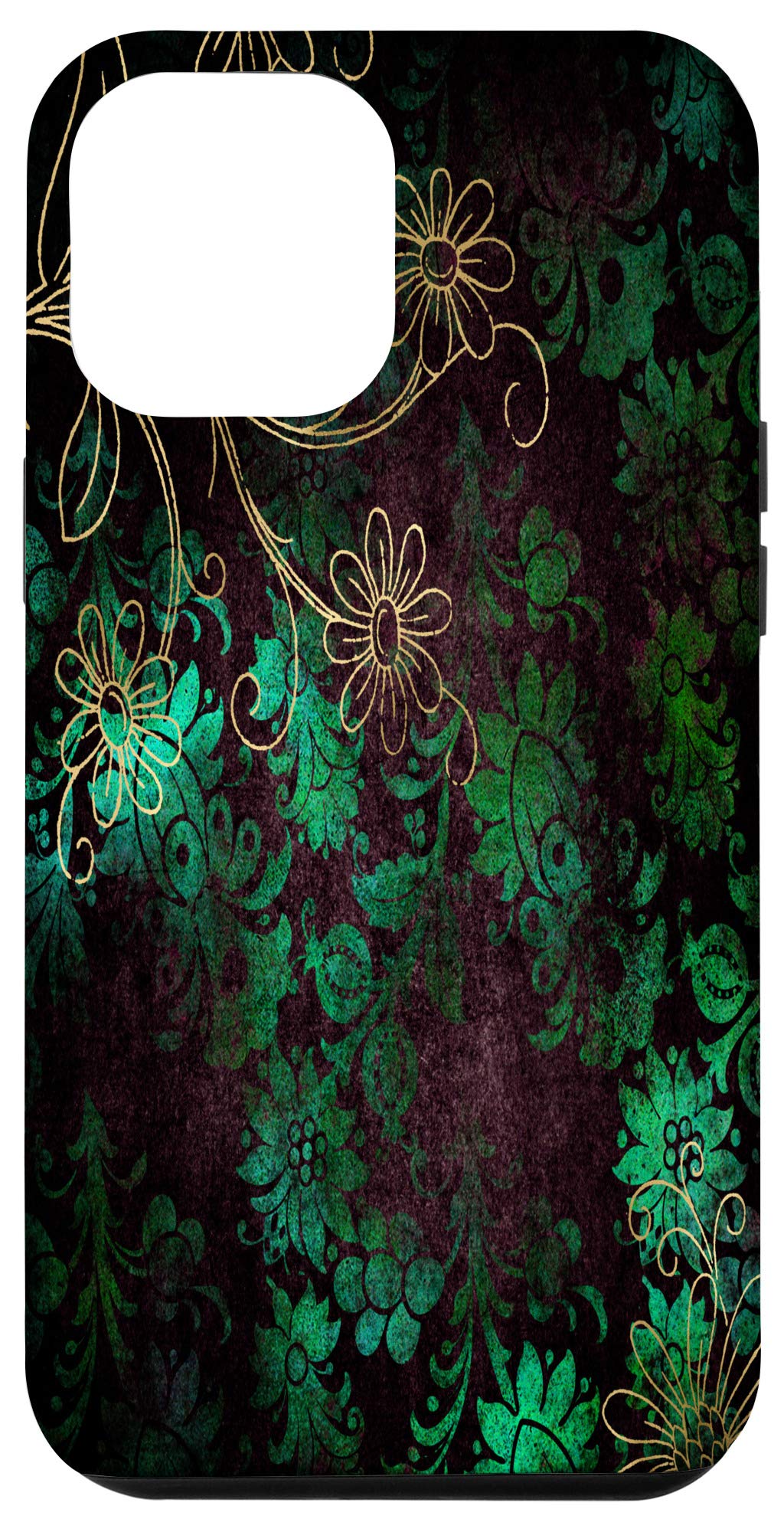 Vintage Gothic Floral Damask iPhone 12 Pro Max Case - Emerald Green Protective Phone Cover for Women & Men | Perfect for Daily Use, Travel & Special Occasions