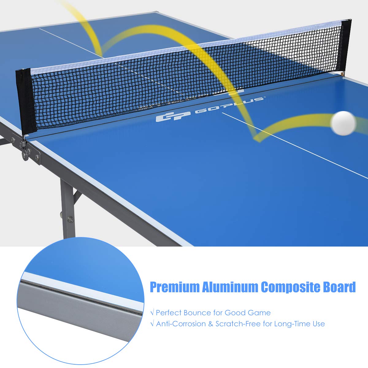 Goplus Foldable Ping Pong Table - 100% Preassembled Indoor/Outdoor Table Tennis Set with Net, 2 Paddles & Balls | Portable for Backyard, Garage, Office & Game Room Fun