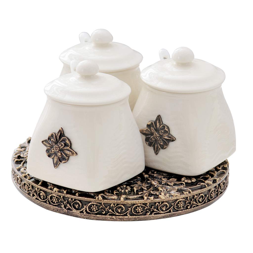 Vintage Ceramic Seasoning Canisters Set with Lid - 360° Rotatable Spice Jars for Salt, Sugar & Spices - Perfect for Kitchen Organization & Decoration - Ideal for Home, Restaurant & Gift Giving
