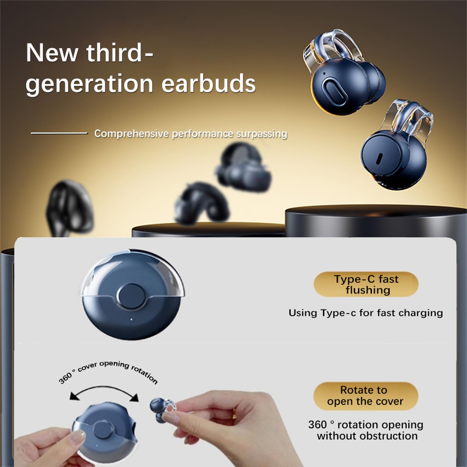 Wireless Bluetooth Bone Conduction Headphones - Open Ear Clip-On Earbuds for Running, Cycling & Workouts - Sweatproof & Comfortable Sports Earphones