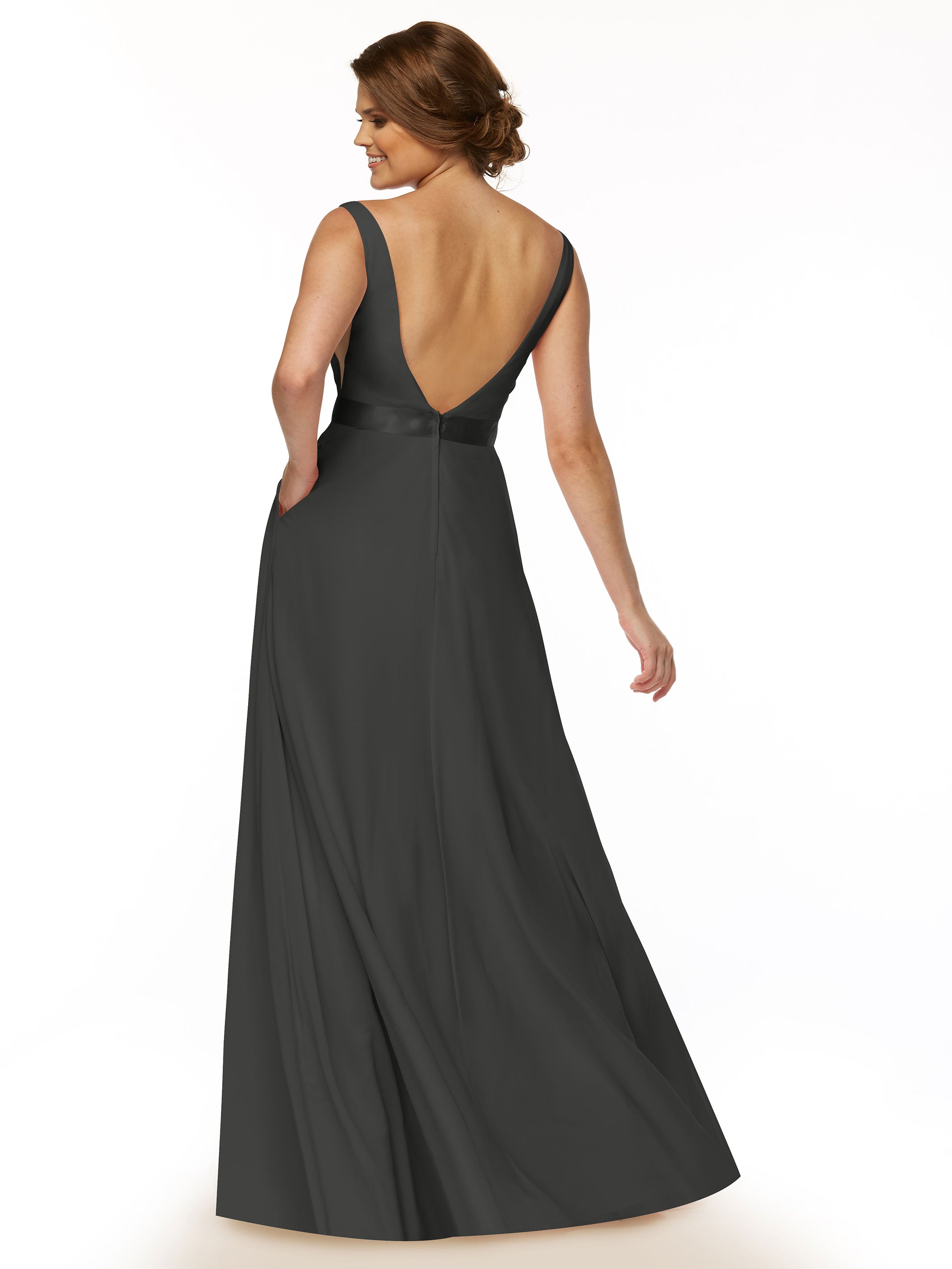 Elegant 80117 Stretch Chiffon A-Line Bridesmaid Dress with V-Neck & Sash - Perfect for Weddings, Formal Events & Special Occasions