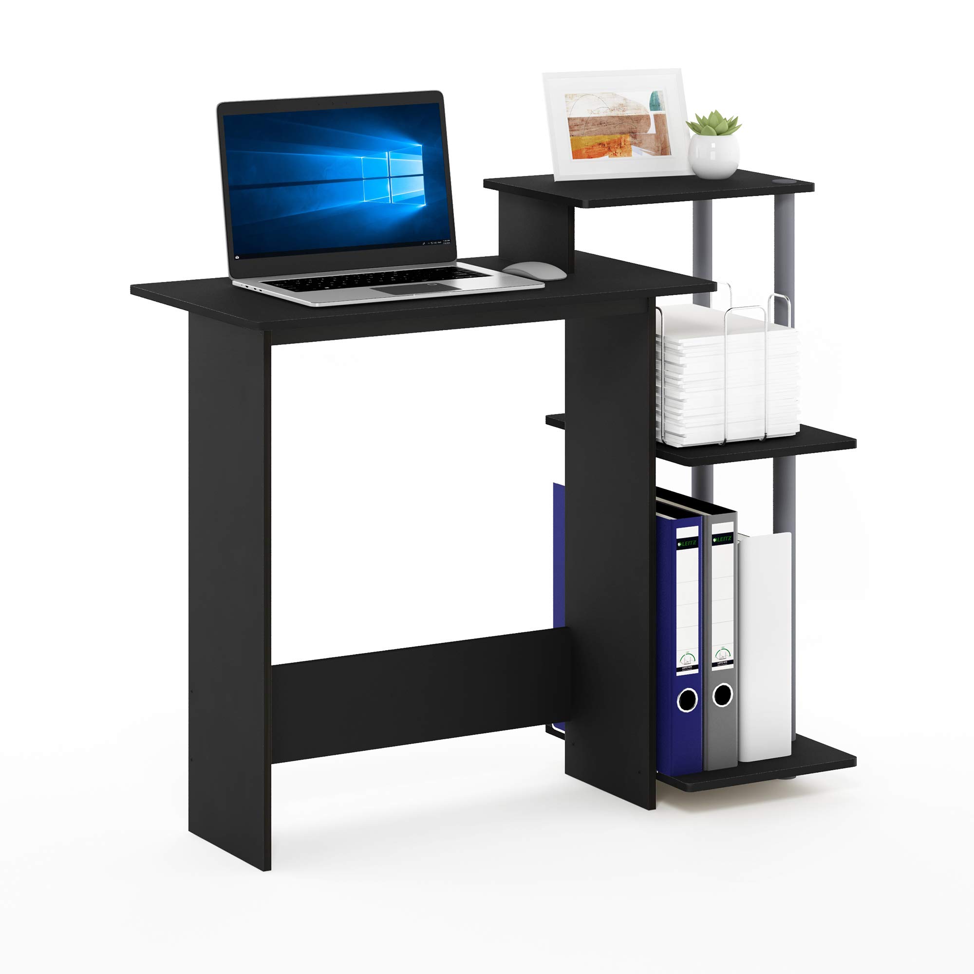 Furinno Compact Home Office Desk with Square Shelves for Laptop & Notebook - Black/Grey - Perfect for Small Spaces, Dorm Rooms & Home Offices