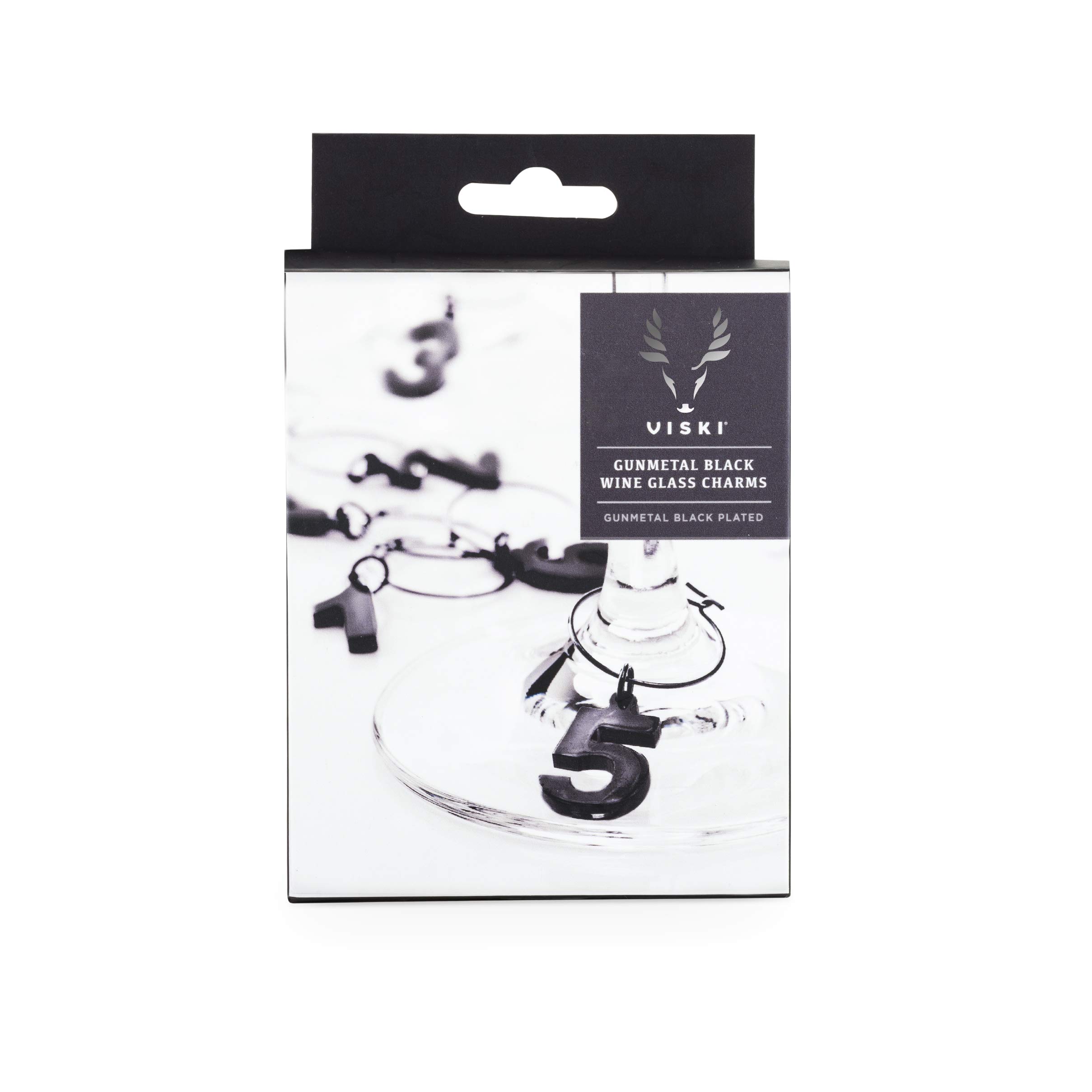 Viski 5368 Warren Gunmetal Black Wine Charms - Set of 12 Elegant Glass Markers for Wine Tasting Parties, Bridal Showers & Hostess Gifts