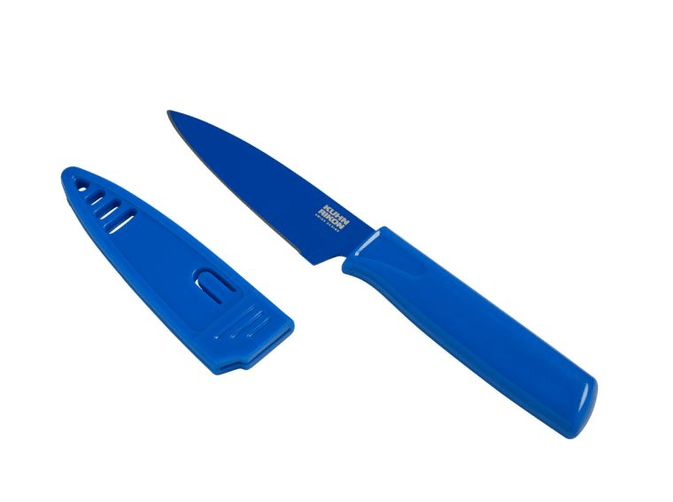 Kuhn Rikon 3.5 Inch Paring Knife - Sharp Stainless Steel Blade, Ergonomic Handle, Multiple Colors - Perfect for Peeling, Slicing Fruits & Vegetables in Kitchen