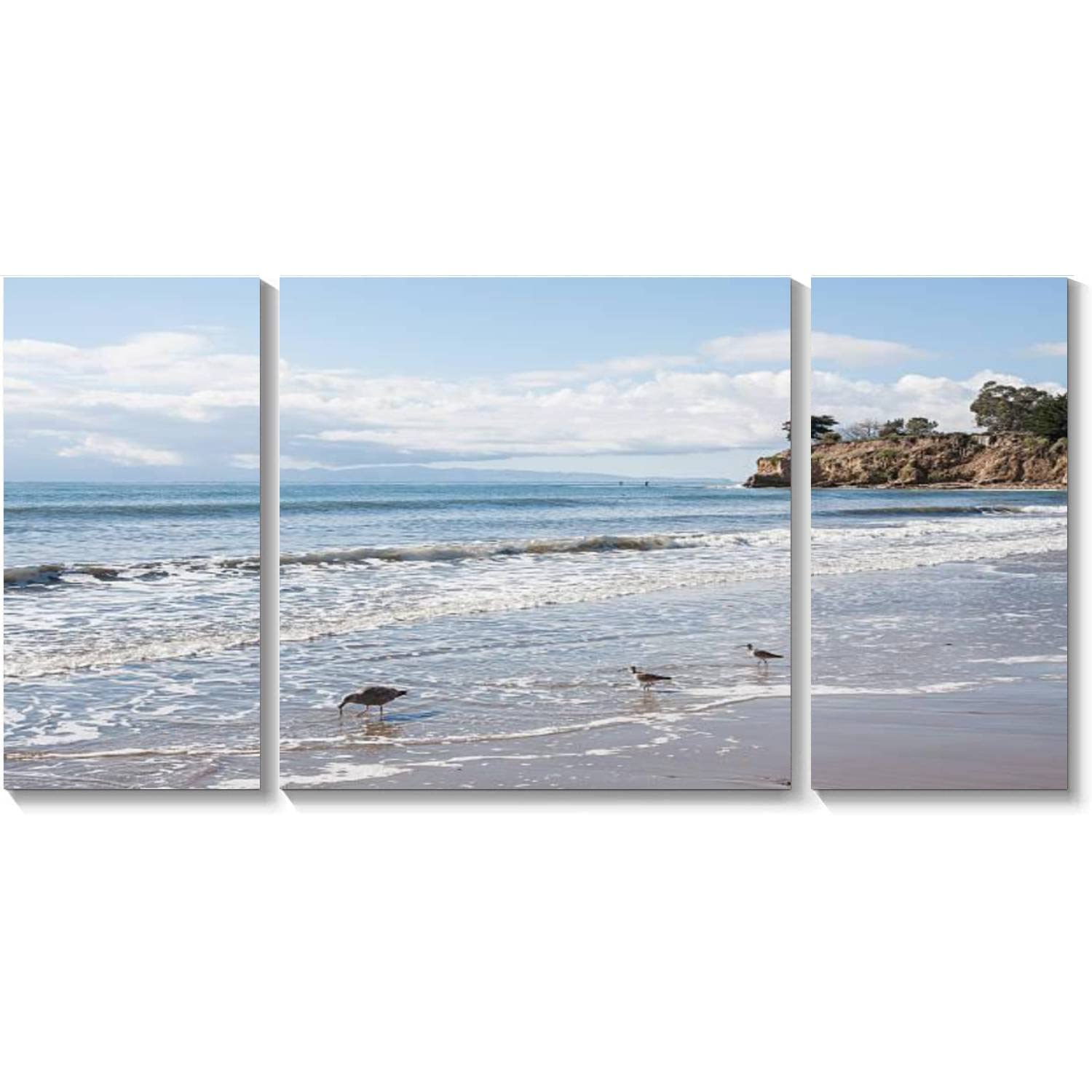 BDMPIZLNSF 3-Panel Santa Barbara Seascape Canvas Wall Art - Framed Ocean Painting for Living Room & Bedroom Decor - Ready to Hang Coastal Home Artwork (Perfect for Beach House, Office or Gift)