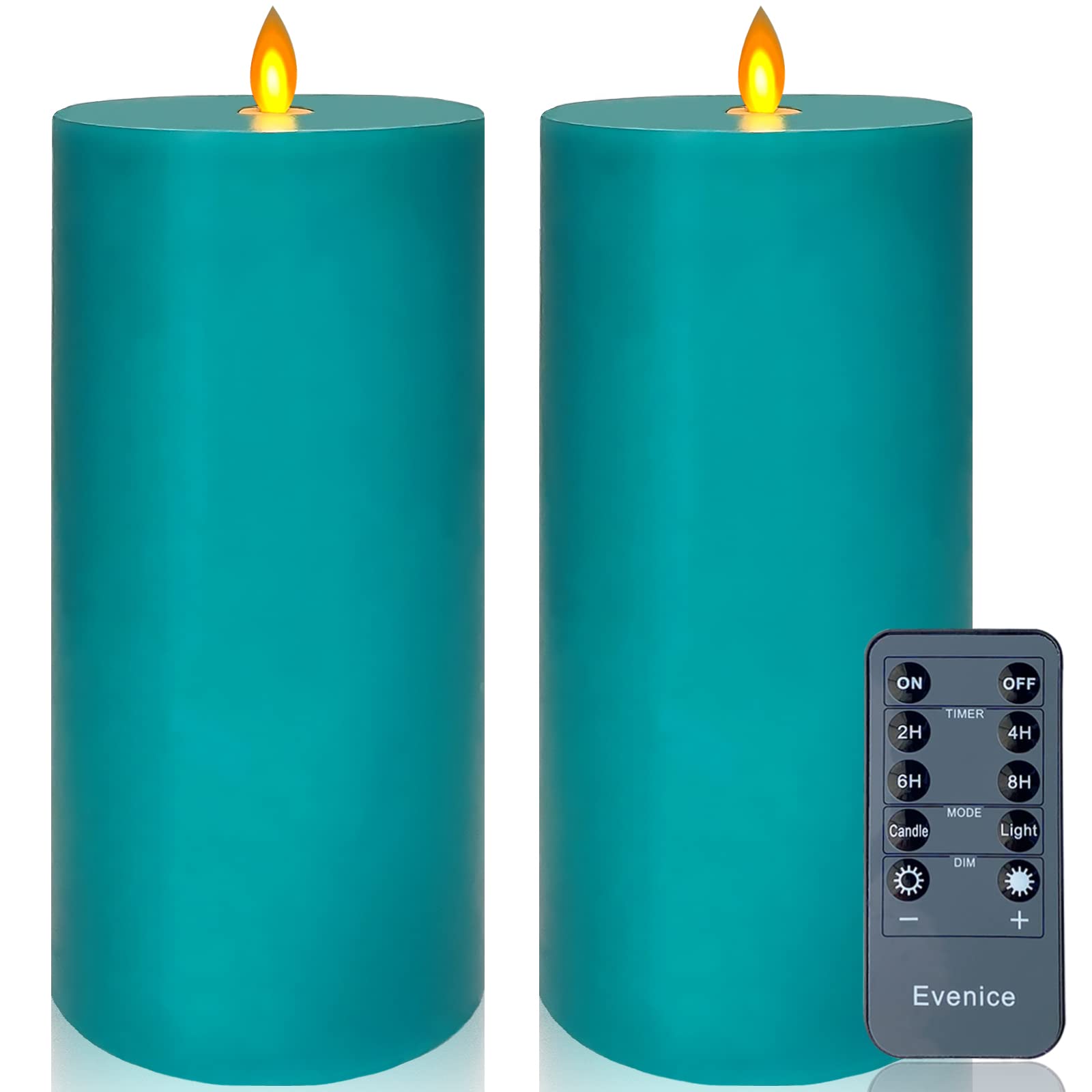 Realistic Flameless LED Candles 2 Pack - Battery Operated Artificial Flame Pillar Candles with Remote & Timer, Blue (4