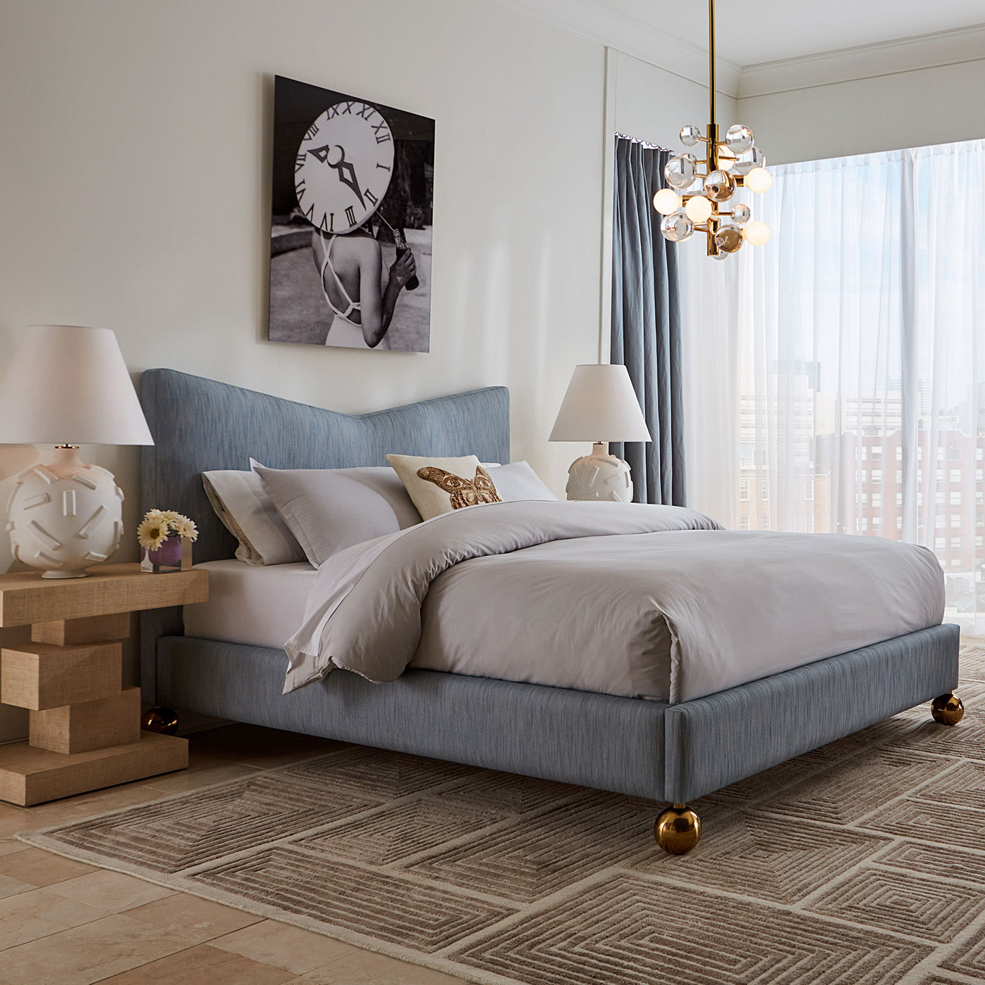 Chevron Pattern King Size Bed Frame - Modern Wooden Bed with Headboard for Master Bedroom | Perfect for Home Decor & Guest Room Furniture