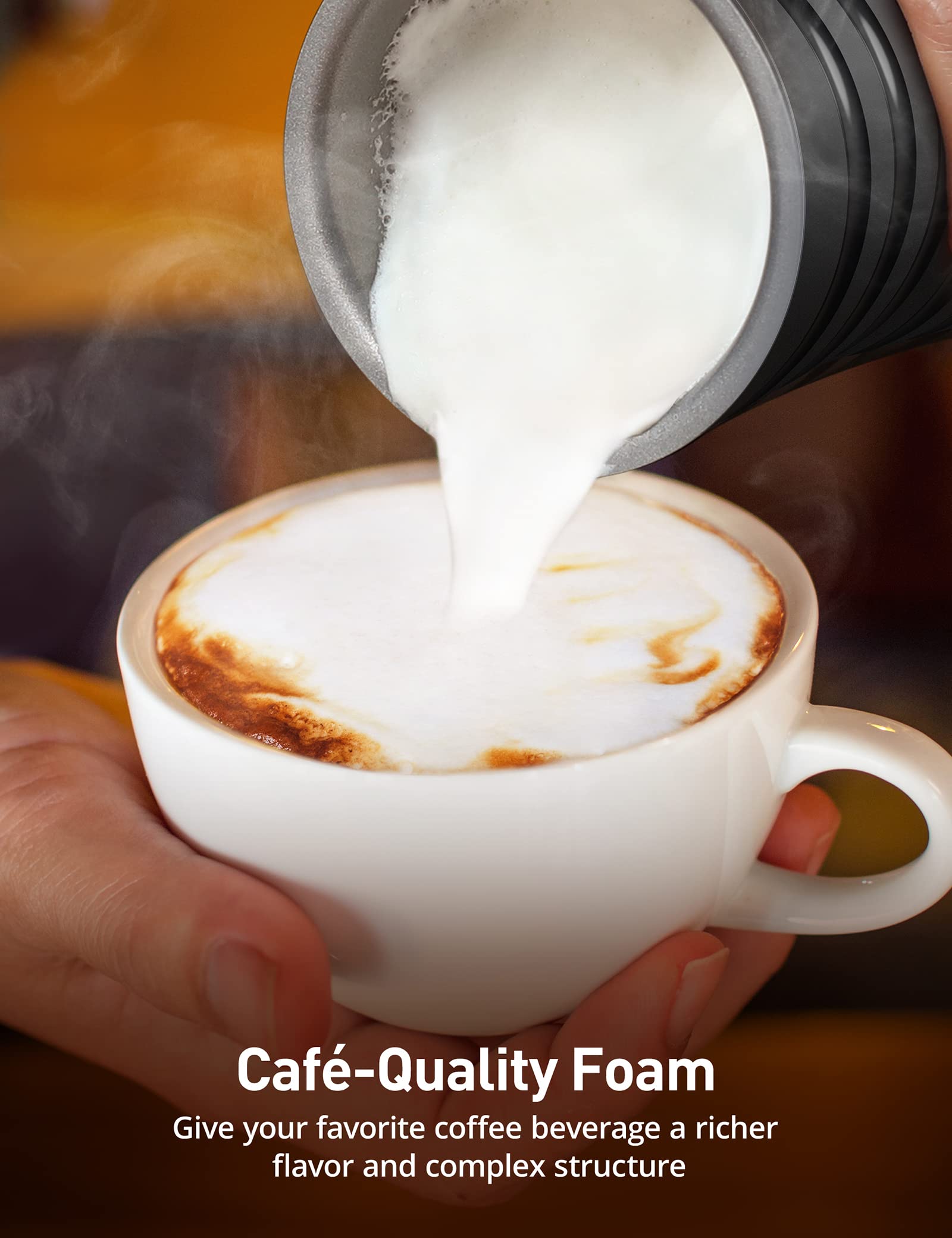 Paris Rhône 4-in-1 Electric Milk Frother with Strix Temperature Control - Hot & Cold Milk Foam Maker for Latte, Cappuccino, Macchiato - Auto Shut-Off & Double Wall Design - Perfect for Home Coffee Bars & Office Breaks