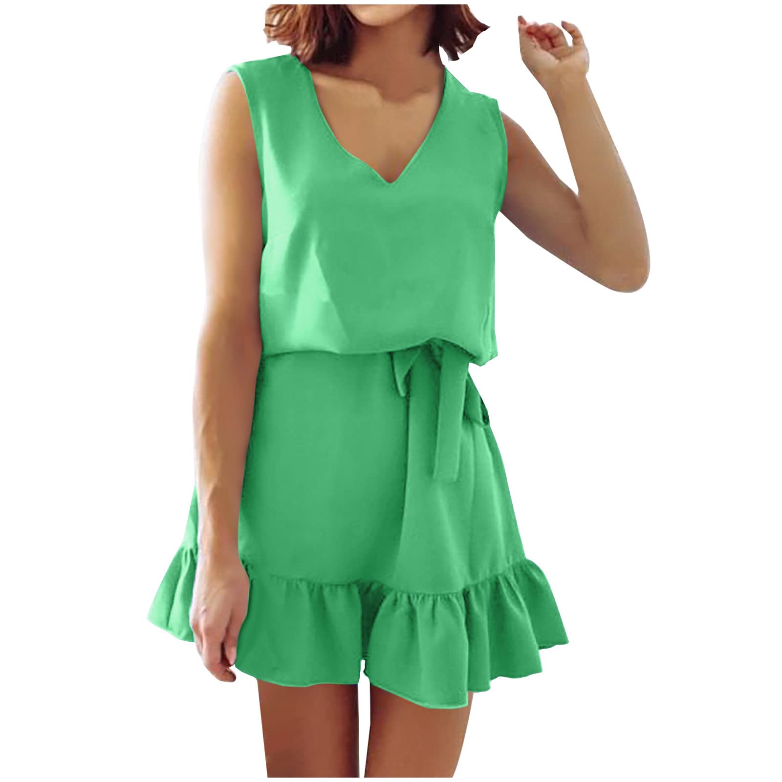YZHM Women's Sleeveless Summer Dress - Casual & Business Office Outfit with Sexy Belt & Ruffle Hem | Perfect for Work, Date Night & Summer Parties