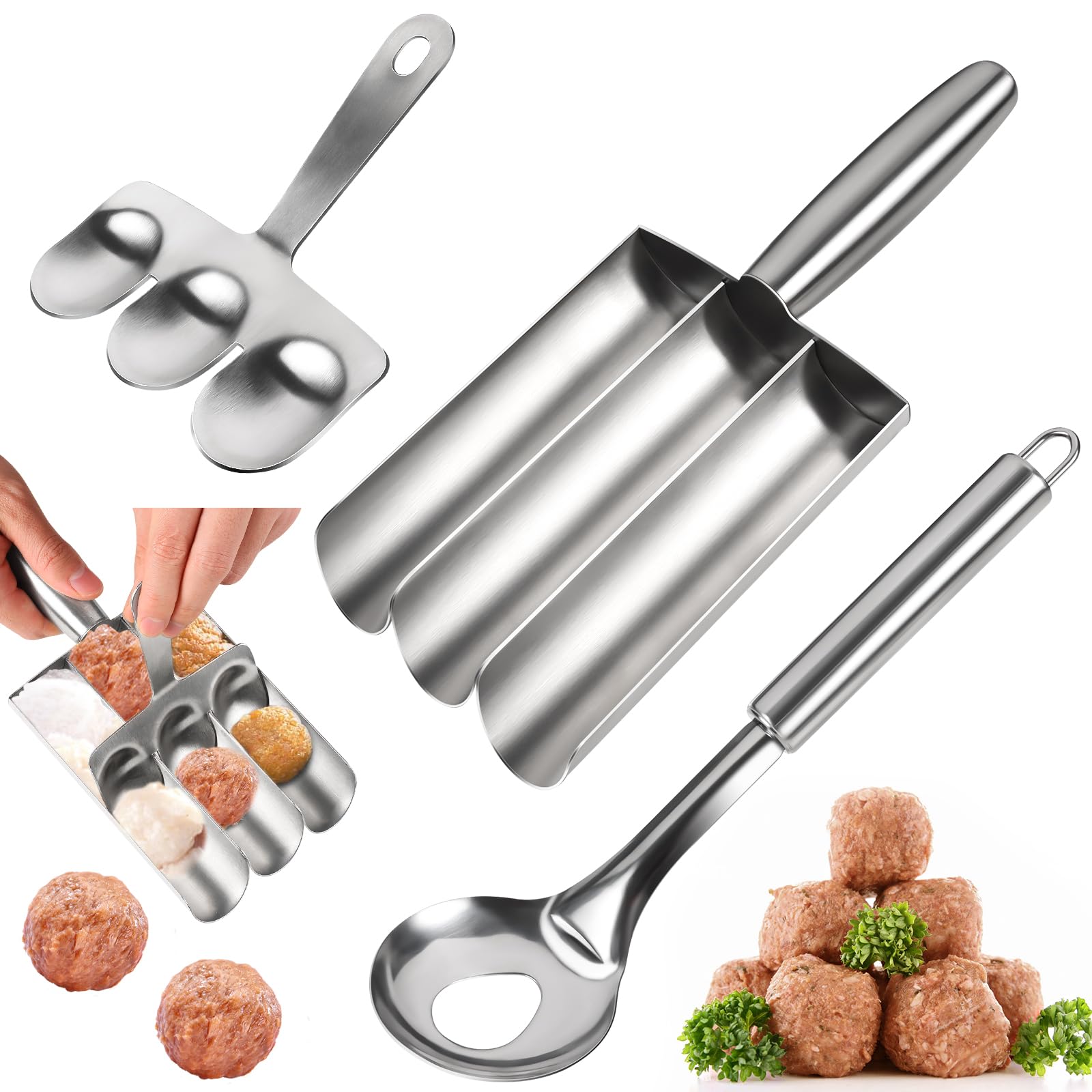 3-in-1 Stainless Steel Meatball Maker Tool - Non-Stick Kitchen Scoop for Perfect Homemade Meatballs | Ideal for Meatball Subs, Pasta Dishes & Family Cooking