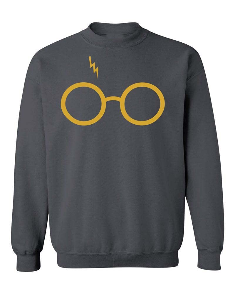Stylish Unisex Wizard Glasses & Bolt Print Crewneck Sweatshirt | Trendy Graphic Hoodie for Cosplay, Halloween & Casual Wear