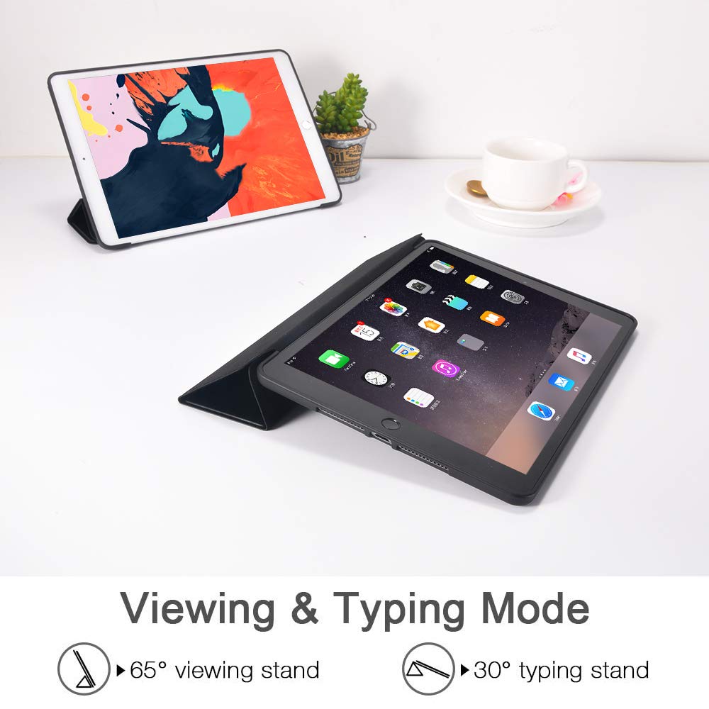 JOYLAND Floral iPad Case Cover for iPad 8th/9th Generation (10.2-inch 2020/2021) - Black with Red Poppy Design, Shockproof & Anti-Scratch, Lightweight Smart Trifold Stand, Soft TPU Protective Case - Perfect for Work, School, Travel & Home Use