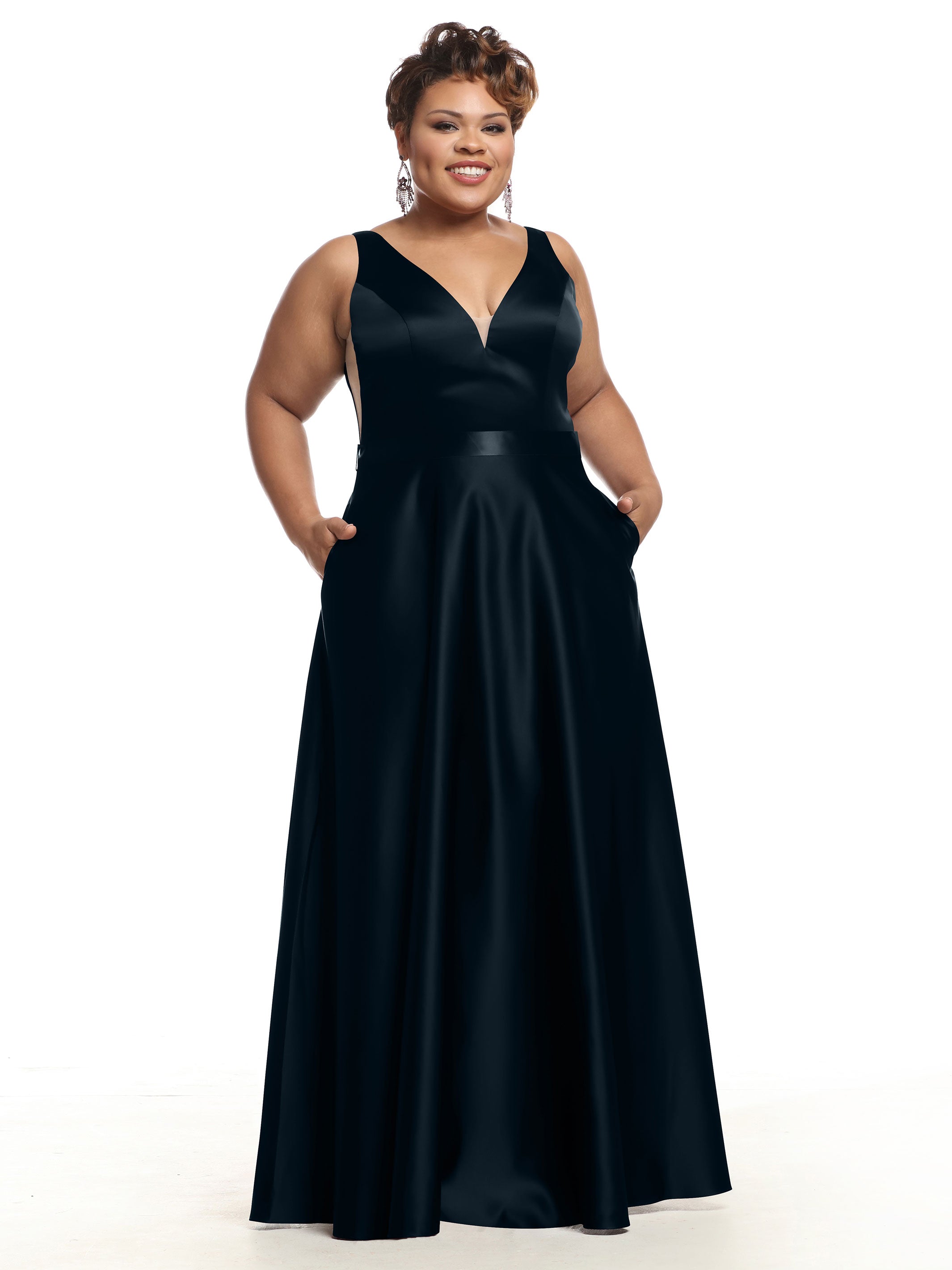 Elegant 80118 Satin A-Line Bridesmaid Dress with V-Neckline & Sash - Perfect for Weddings, Formal Events & Special Occasions