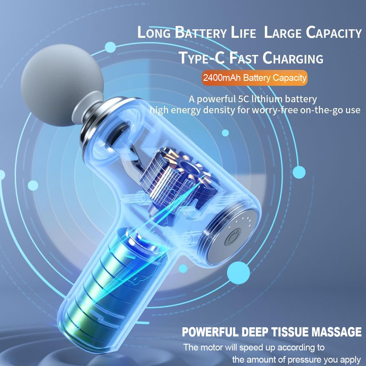 Deep Tissue Massage Gun - Portable Percussion Muscle Massager with 6 Speed Levels & 4 Interchangeable Heads - Mini Massage Device for Back, Neck, Shoulder Pain Relief - Perfect for Post-Workout Recovery & Home Therapy (White)