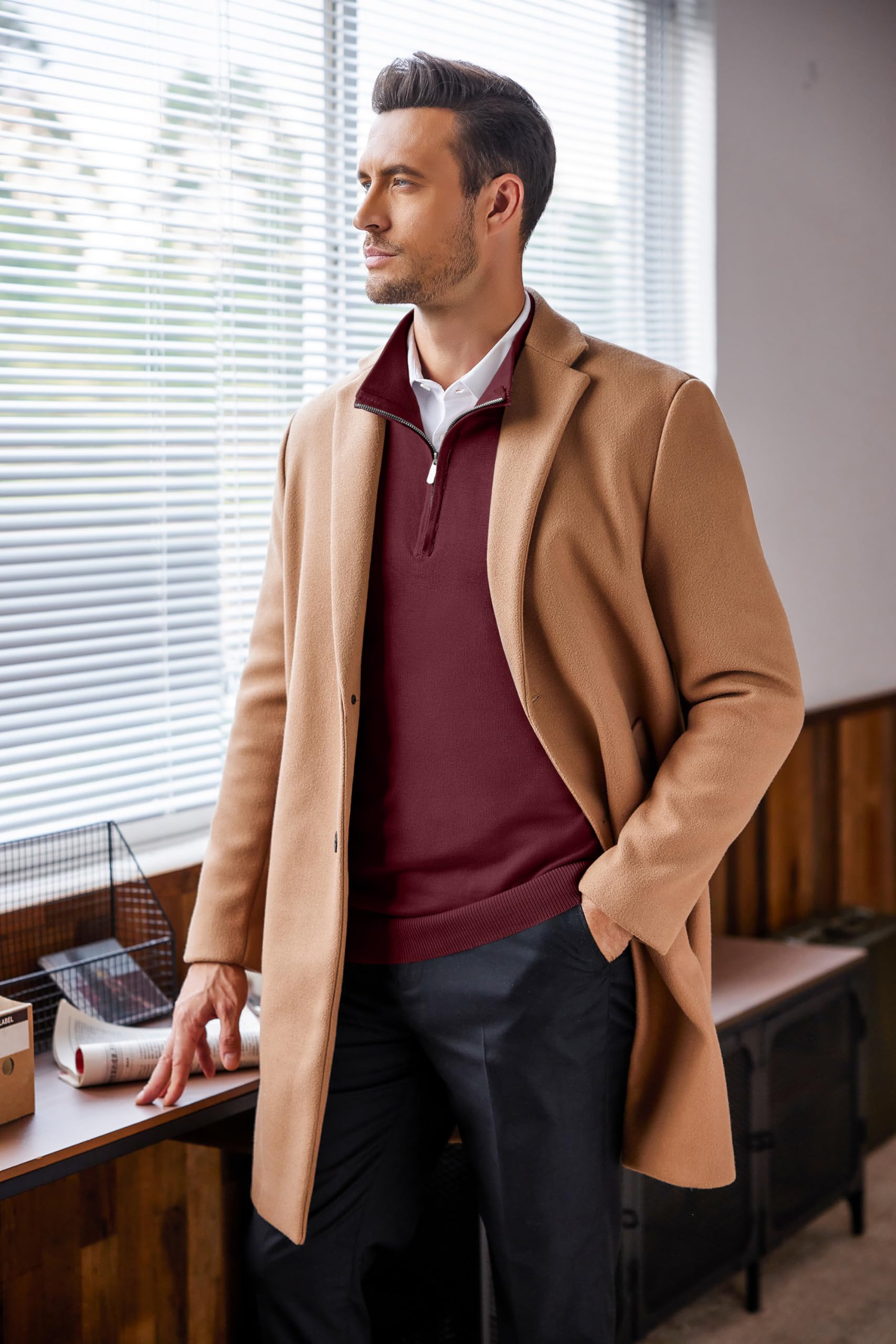 COOFANDY Men's Slim Fit Lightweight Quarter Zip Sweater - Mock Neck Pullover Casual Knit Top for Work, Travel & Outdoor Activities