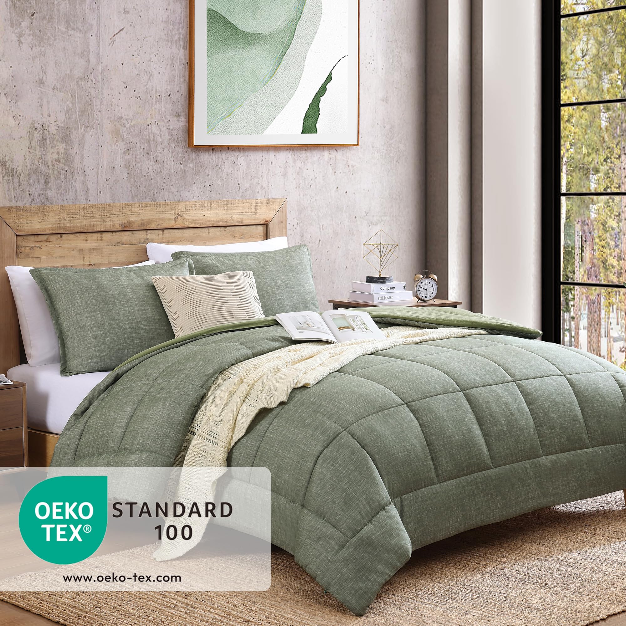 Monbix King Size Comforter Set - Ultra Soft 3-Piece All Seasons Bedding Set with 1 Comforter & 2 Pillow Shams (Sage Green, King 102x90) - Perfect for Master Bedroom, Guest Room & Cozy Home Decor
