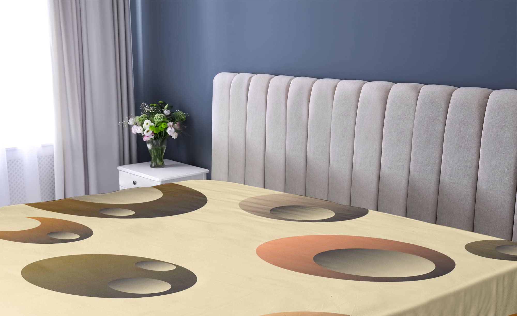 Ambesonne Retro Fitted Sheet - Abstract Funky Bubbles Design, Deep Pocket Elastic Twin Size Bed Cover in Pale Brown Caramel | Perfect for Guest Rooms, Dorms & Cozy Bedroom Decor