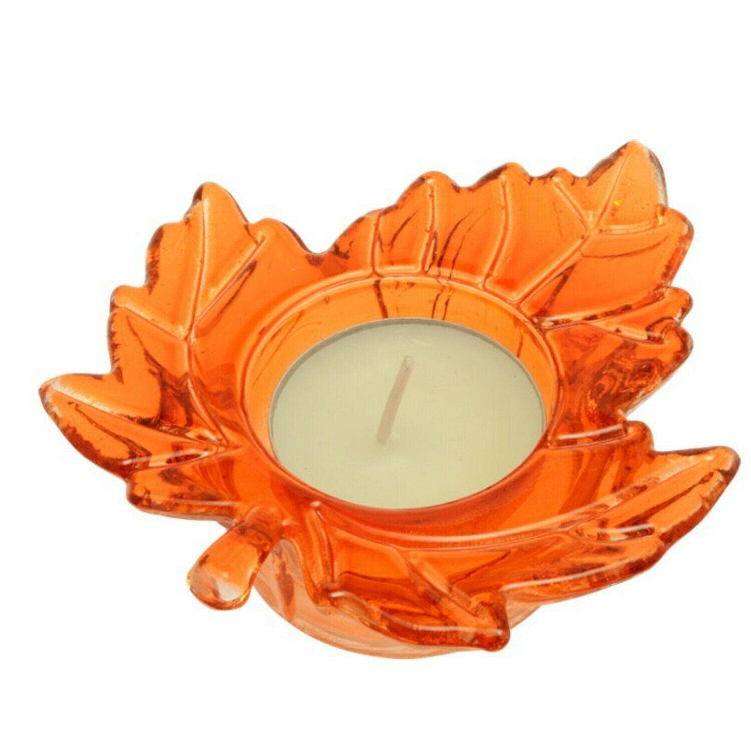 1pc Harvest Maple Leaf Glass Candle Holder - 4 Inch Orange Fabric Candle Holder for Table Centerpiece Decor, Halloween Candlestick Holder - Perfect for Fall Home Decor, Thanksgiving Table Settings & Autumn Wedding Decorations