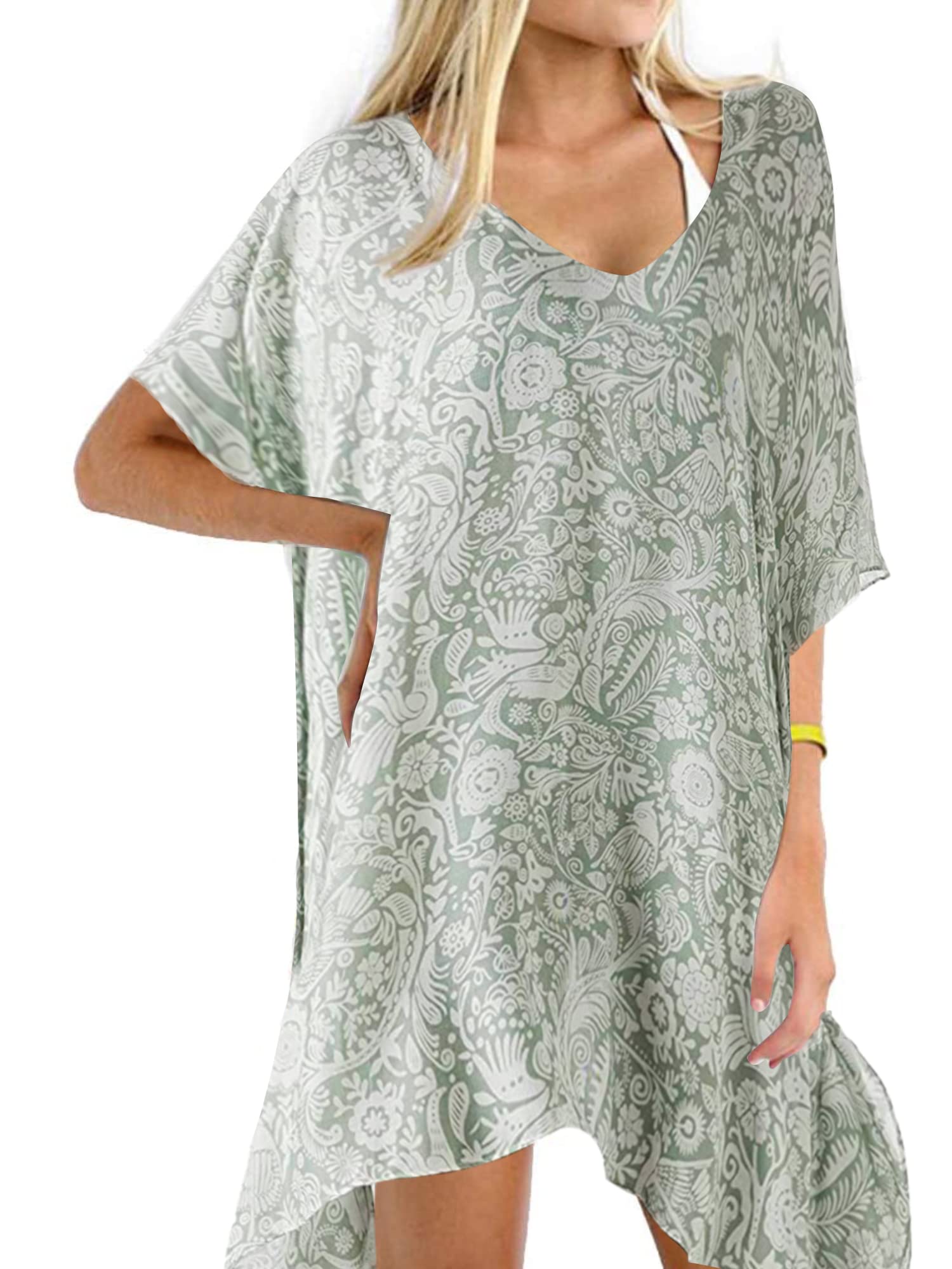 Floral Print Women's Swimsuit Cover Up - Lightweight Beach Kaftan for Pool, Vacation & Summer Outfits | Perfect for Beach Parties, Resort Wear & Tropical Getaways